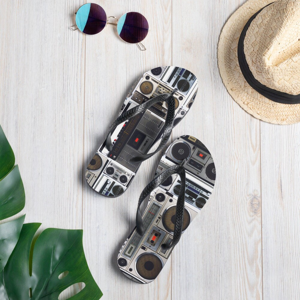 Boombox Beat Flip-Flops, Groovy Vibes with Retro Boomboxes Everywhere