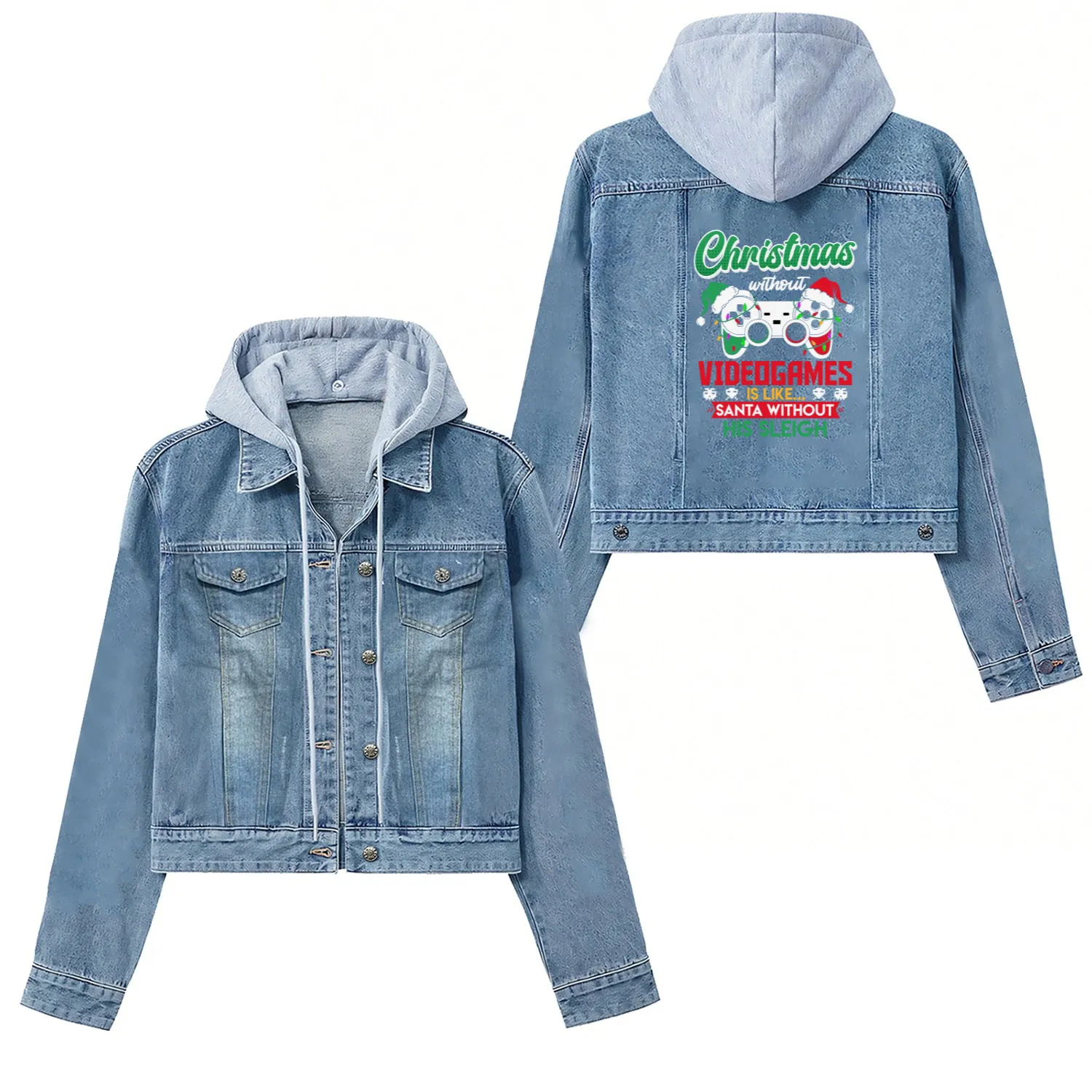 Christmas without Videogames Santa Gaming Women's Denim Jackets