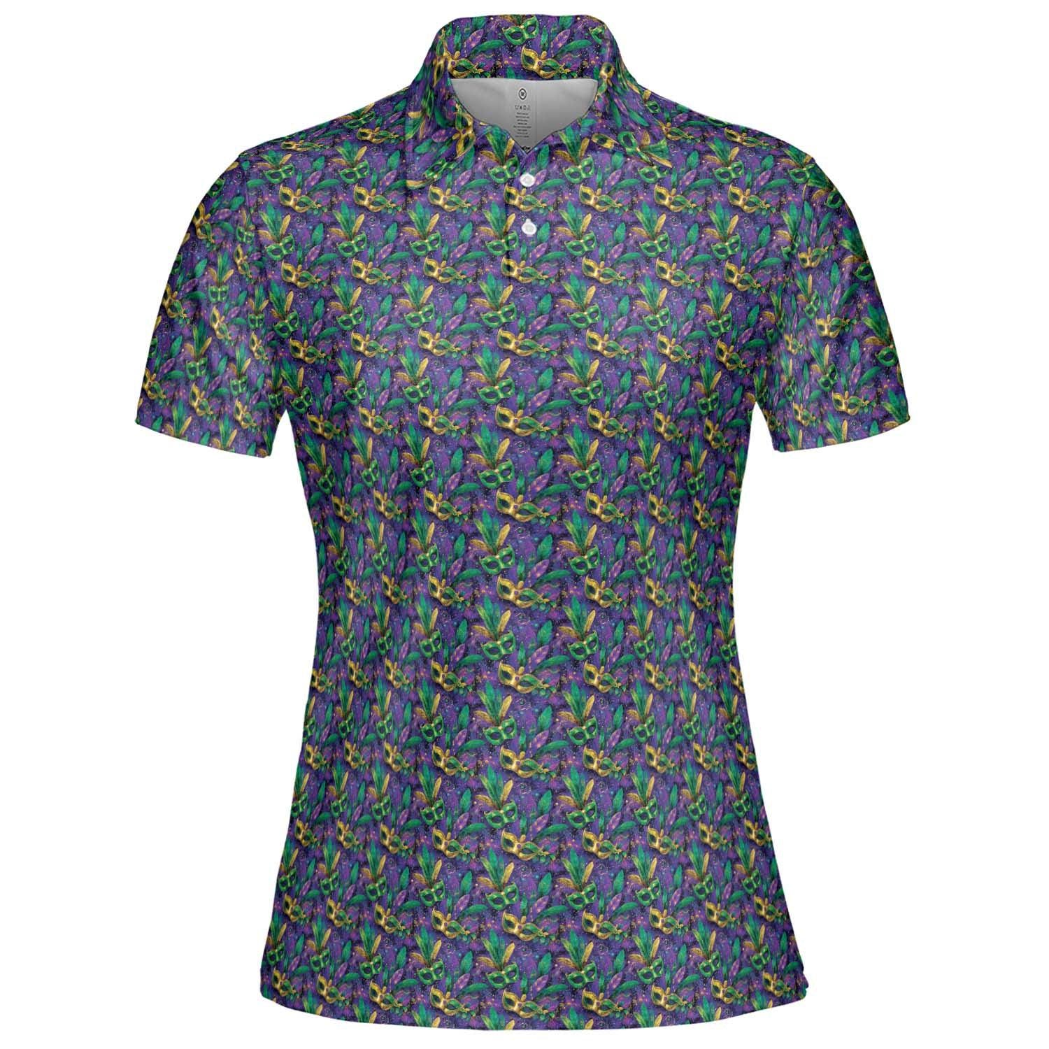 Women's Mardi Gras Polo Shirt - Masquerade Moisture-Wicking Short Sleeve Golf Top