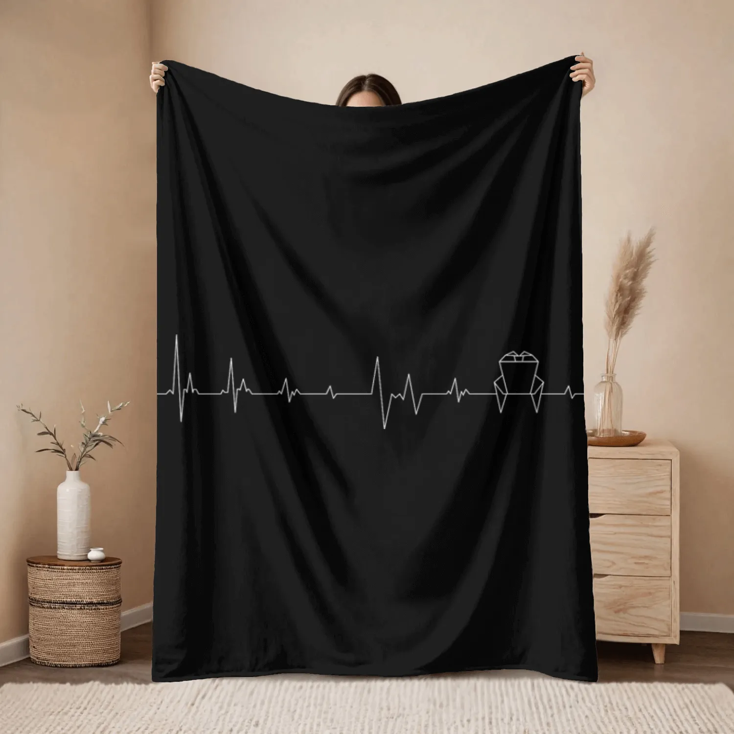 Heartbeat Origami Craby Throw Blankets