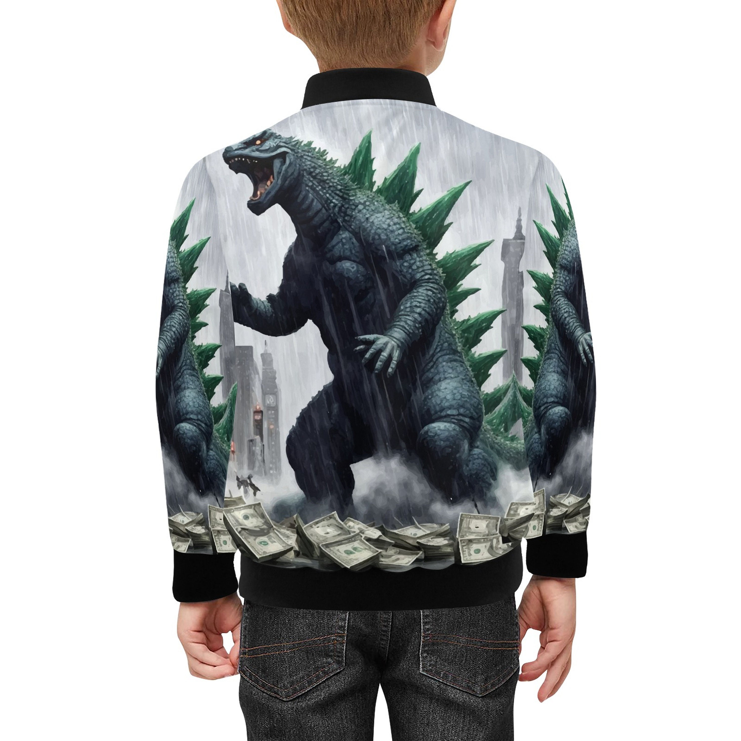 Bomber Jacket with Pockets god zilla Gojira Kaiju Comics Retro Scary Money