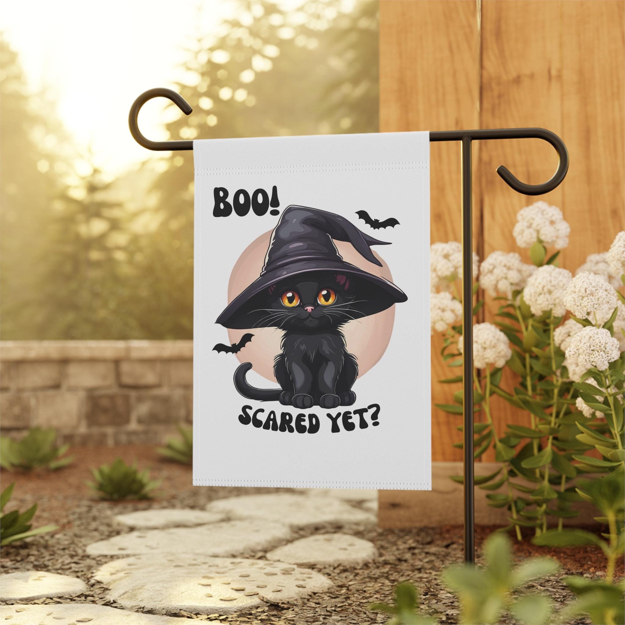 Black Cat Halloween Flag Garden Decor Black Kitten Witch Flag Happy Halloween
