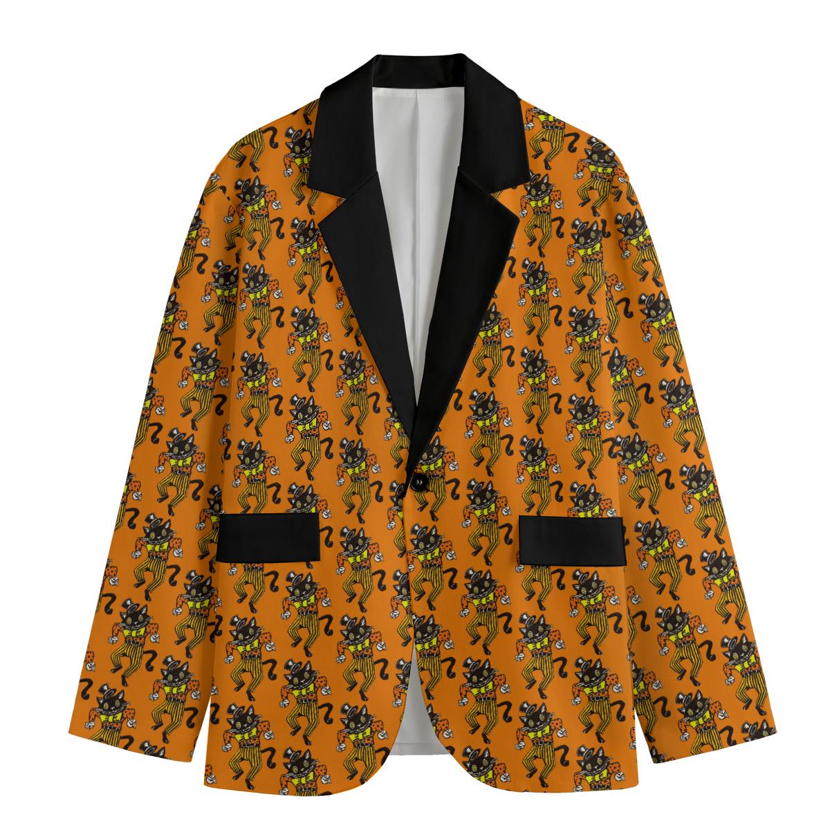 Retro Halloween Scary Cat Orange Women's Leisure Blazer