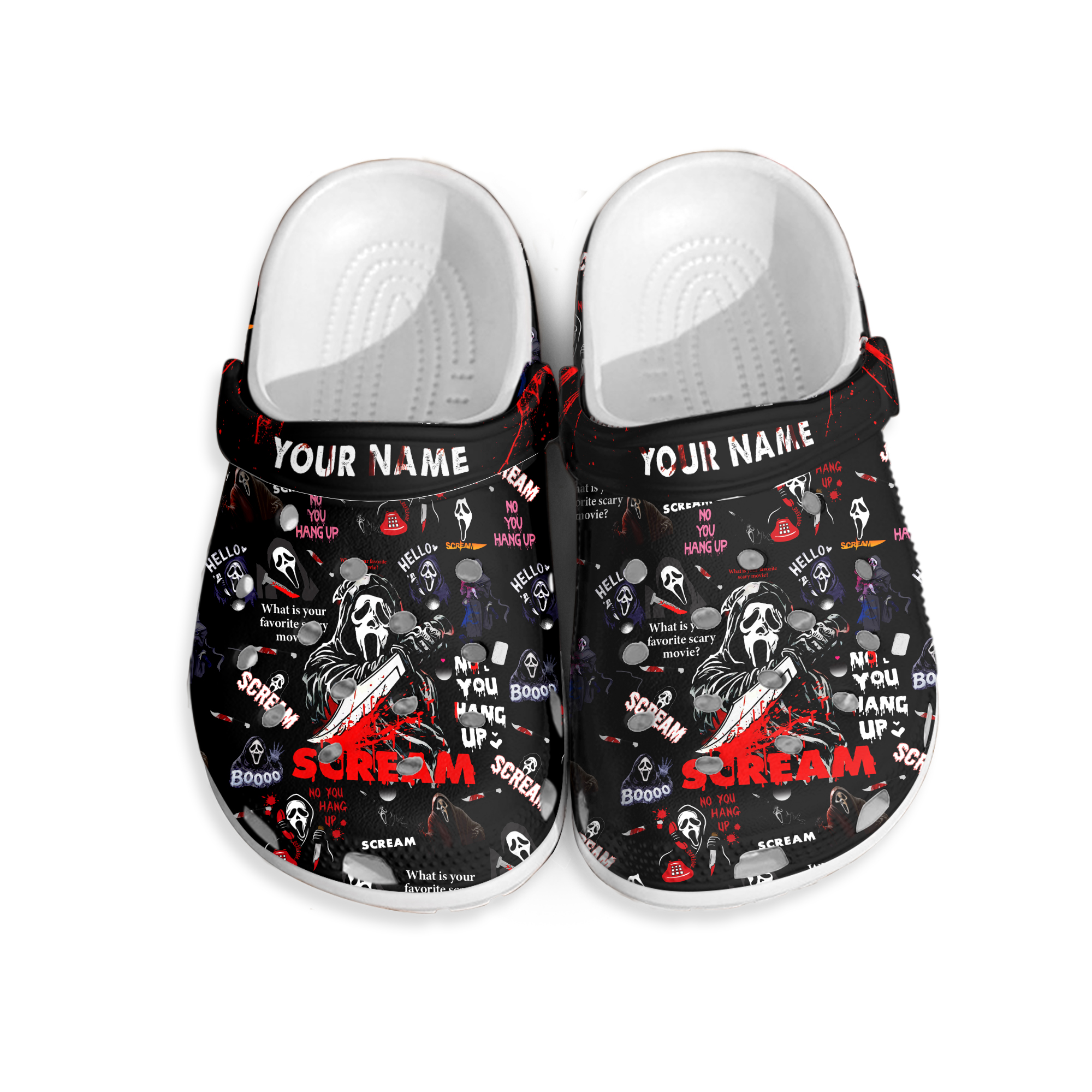 Personalized Scream Movie Halloween Clog Shoes, Spooky Season 2025, Retro Scary Movie No You Hang Up, Halloween Movie, Halloween Gift