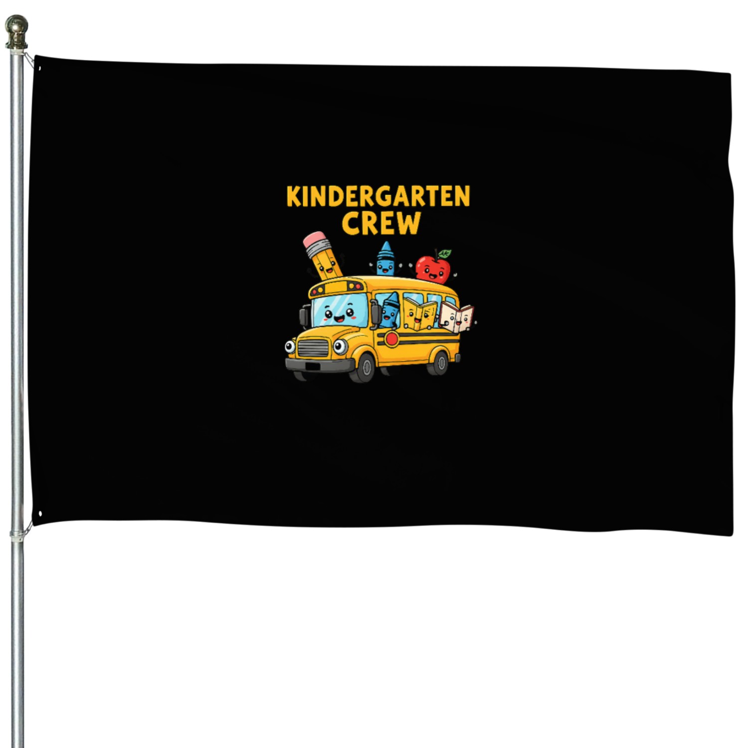 Kindergarten Crew School Bus Illustration House Flags