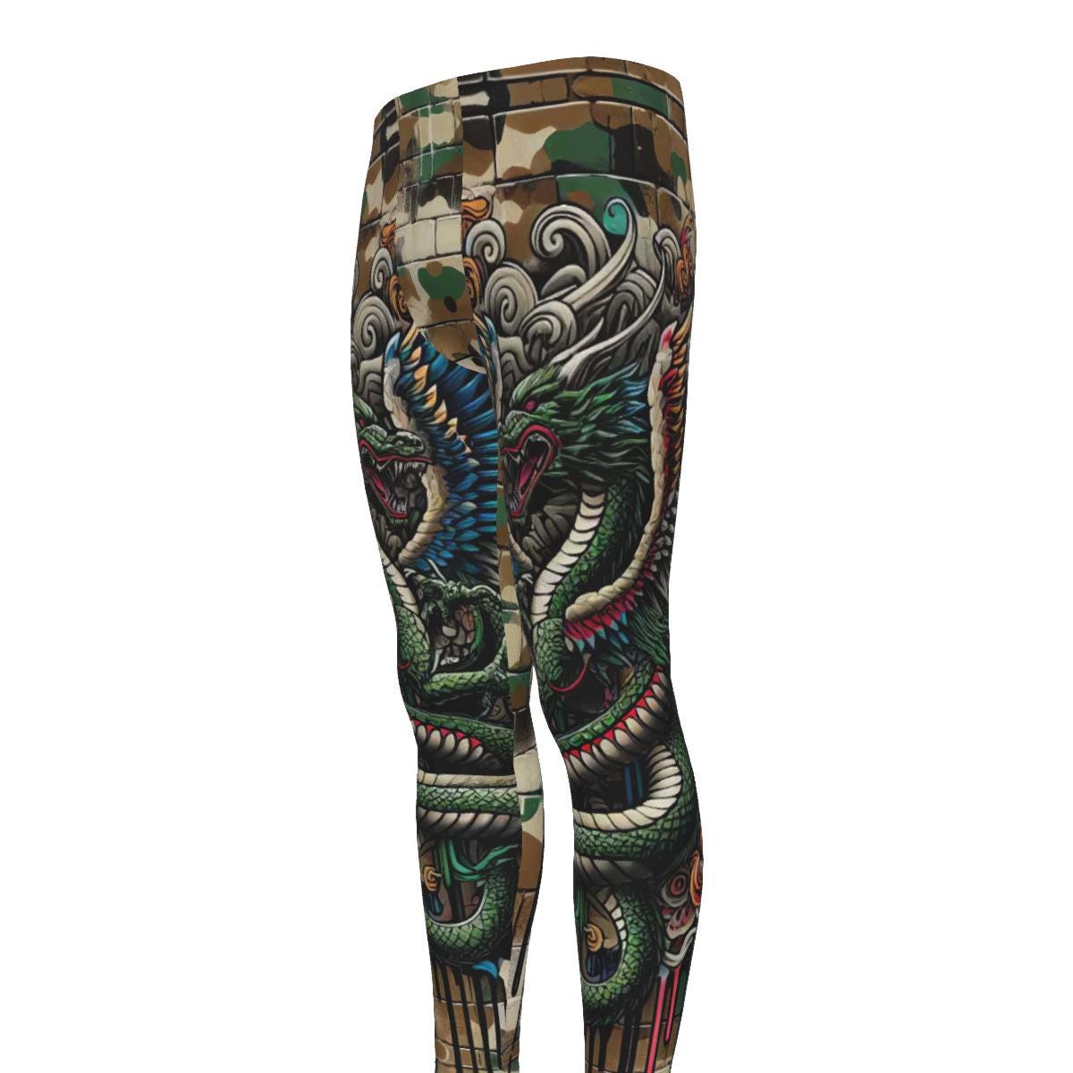 Camouflage Dragon Leggings Martial Arts Athletic Combat Fitness Gym Running Training Exercise Workout Running Wrestling MMA Cycling Camo
