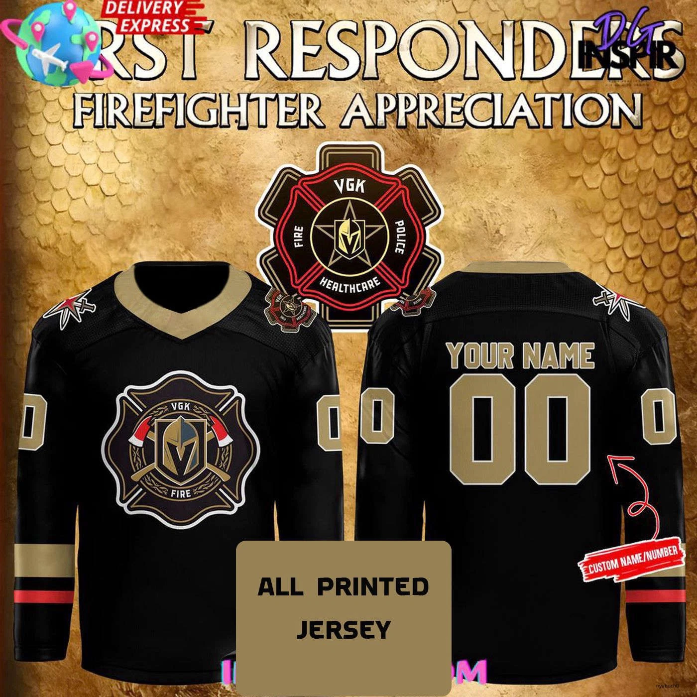 Personalized Vegas Golden Knights Firefighter Appreciation Night Hockey Shirt