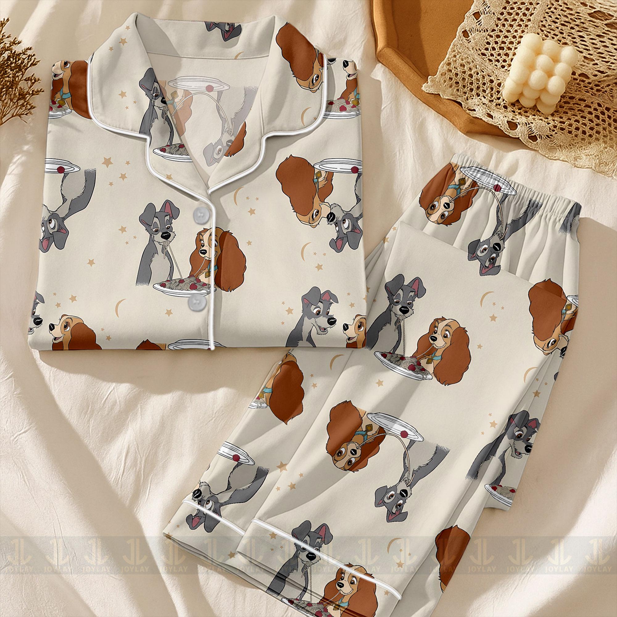 Lady and Tramp Couple Unisex Satin Pajamas Set, Spooky Season Pajamas