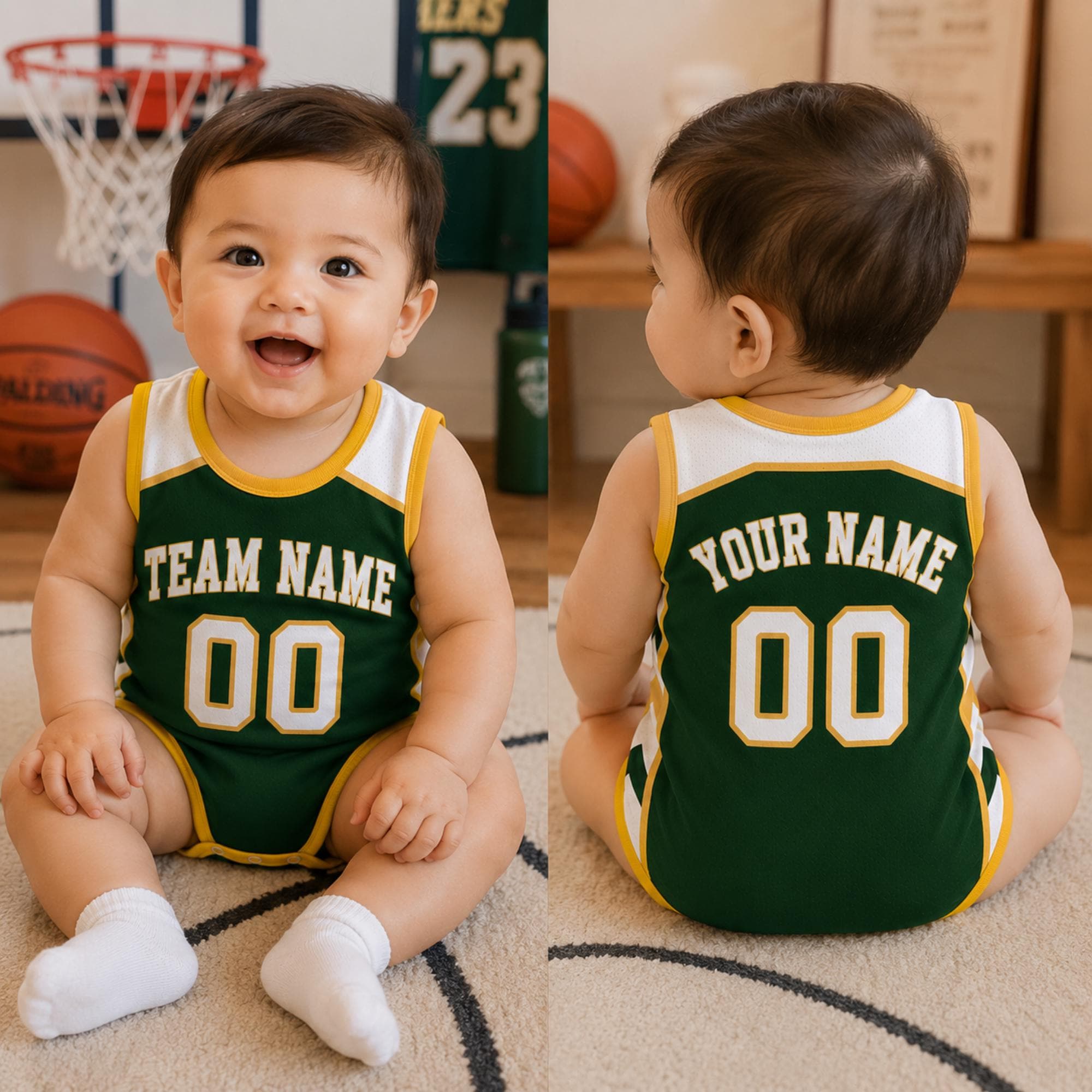 Custom Basketball Jersey Bodysuit, Personalized Infant Name Number Sports Apparel