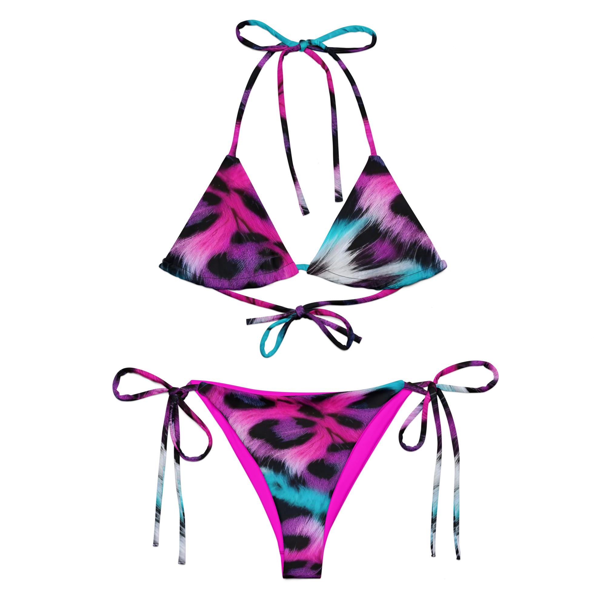 Y2K Cheetah Print Bikini | Unique Pink Blue Bikini Set | Unique String Bikini | Colorful Festival Top | Swimwear