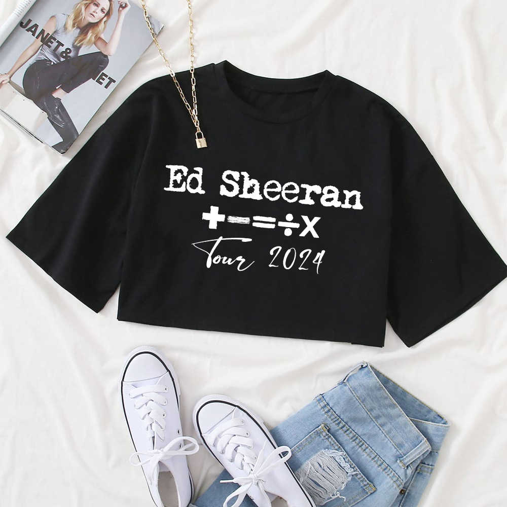 Ed Shee 2024 Mathematics Tour Girls O-Neck Casual Women Crop Shirts for Fan Gift Tops