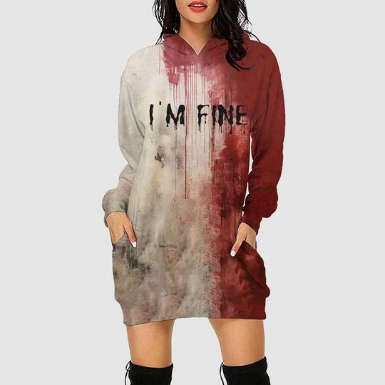 Horror Halloween Hoodie Dress Long Sleeve, Halloween Cosplay Costume, Gift For Women