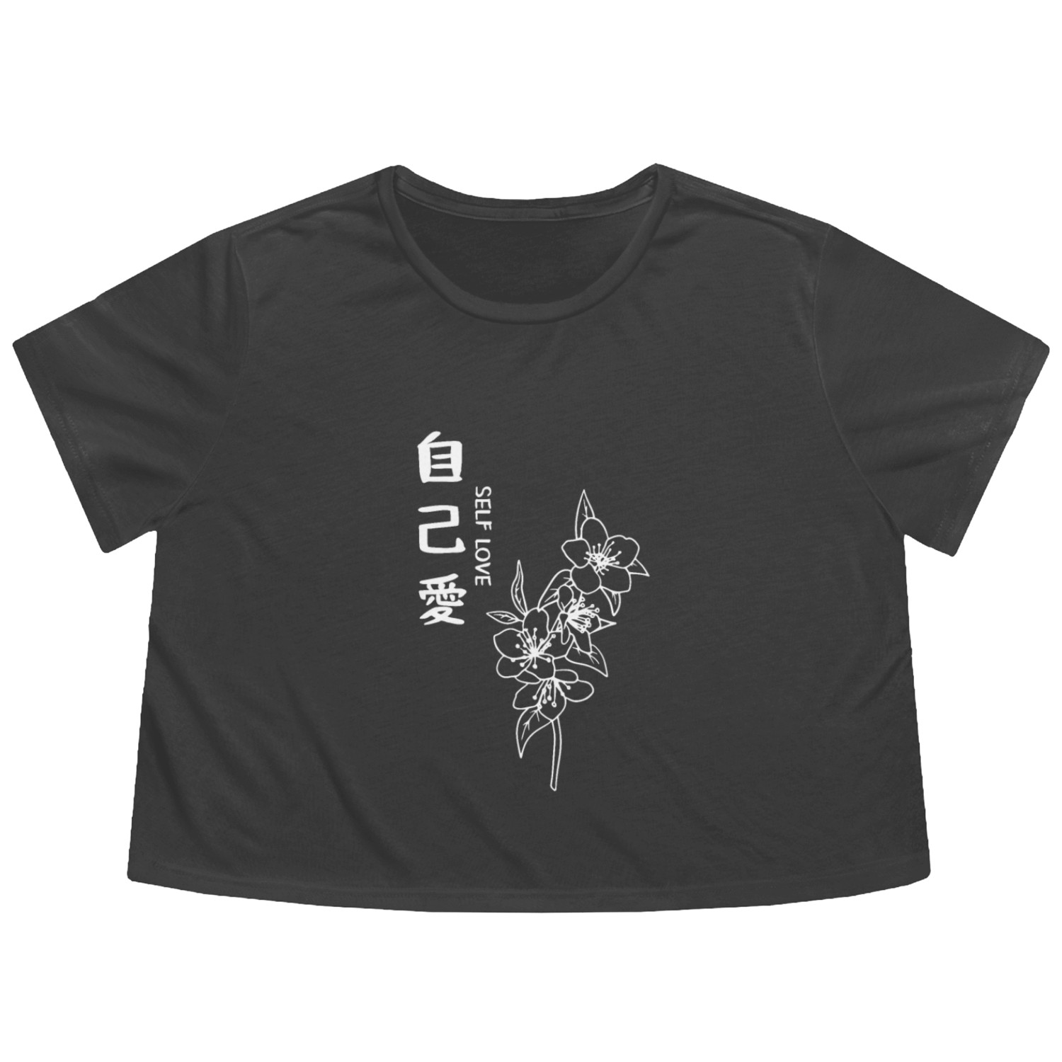 Self Love Minimalist Flower Line Art Japanese Kanj Flowy Cropped Tees
