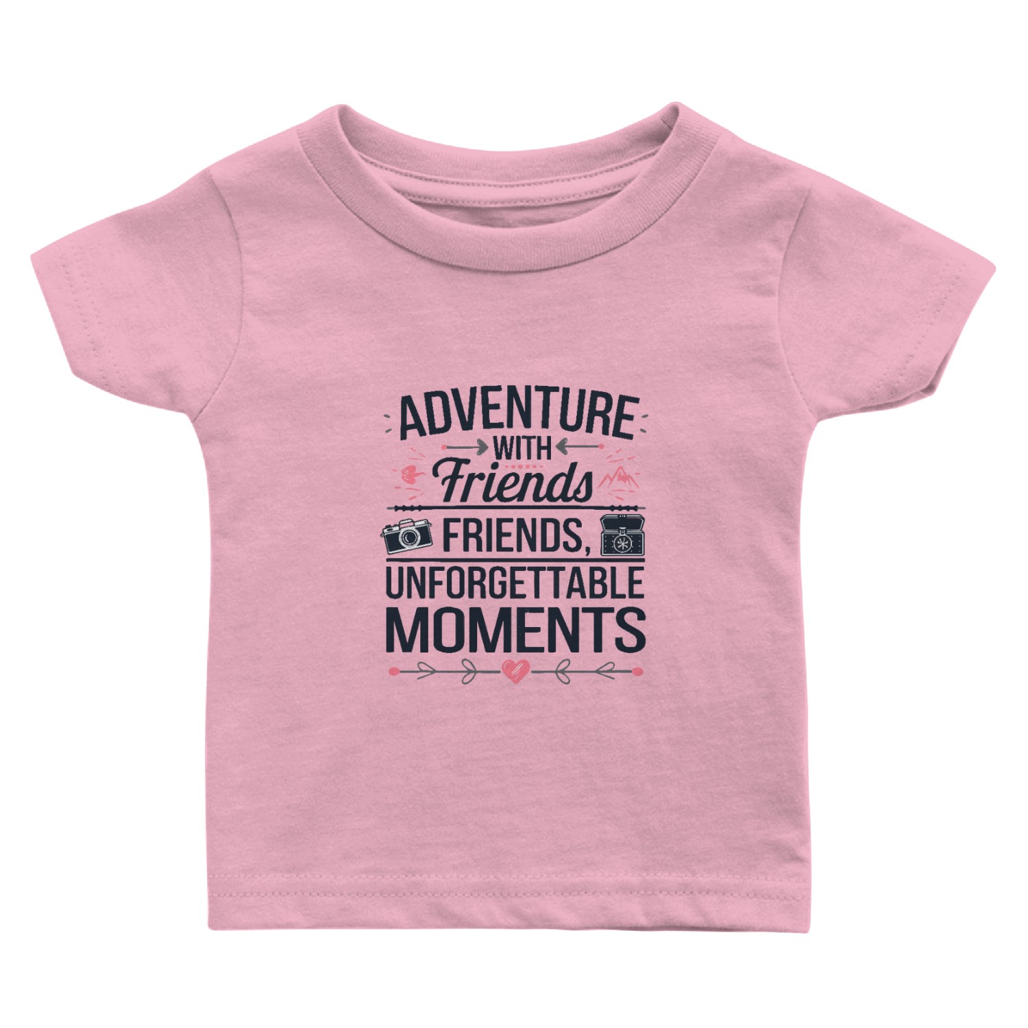 Adventure with Friends travel quote text art Baby T Shirts