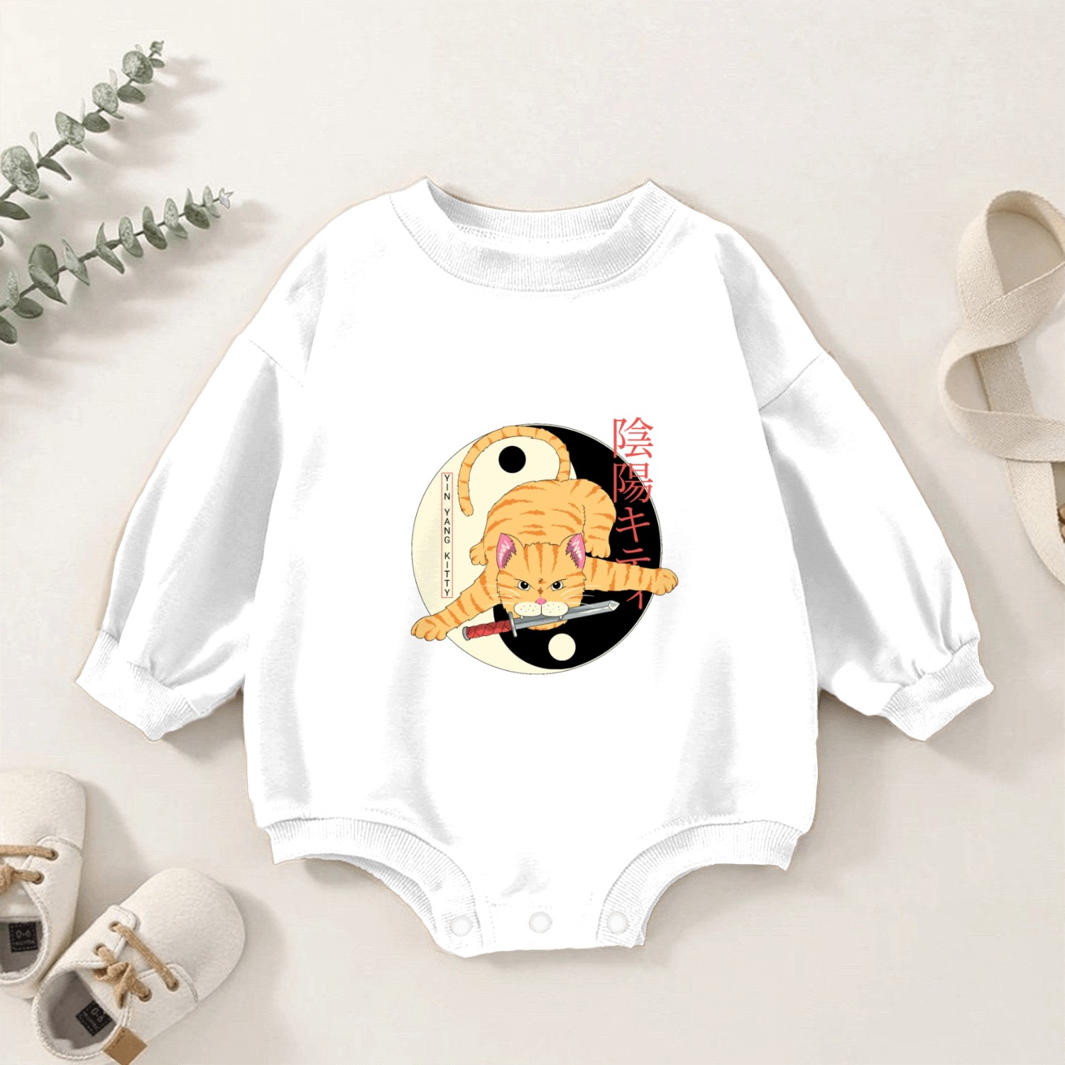 Yin Yang kitty Baby Romper Sweatshirts