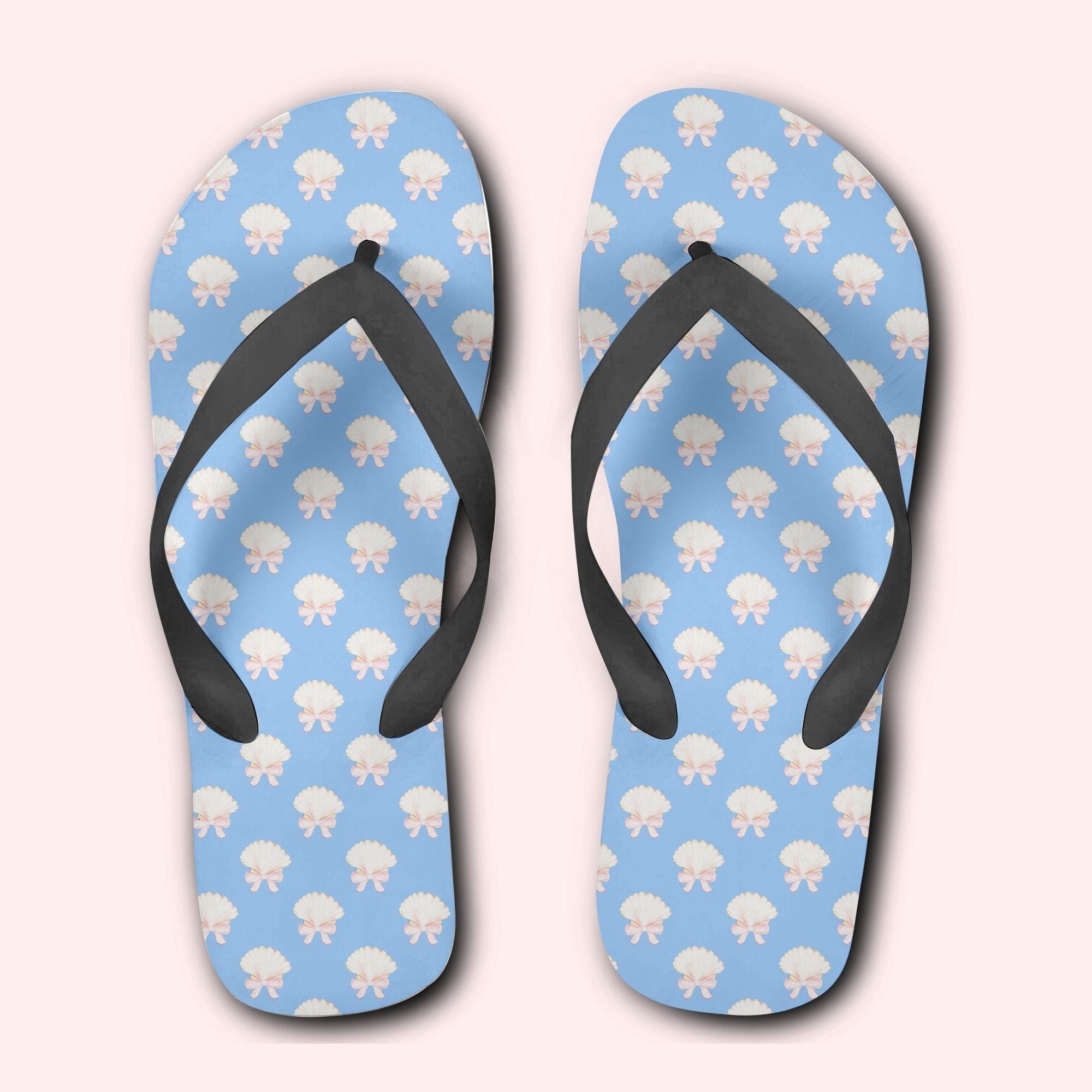 Seashell Flip Flops || Printed Flip Flops || Coastal Flip Flops || Beach Sandals || Adult Flip Flops || Winter Sun Holiday