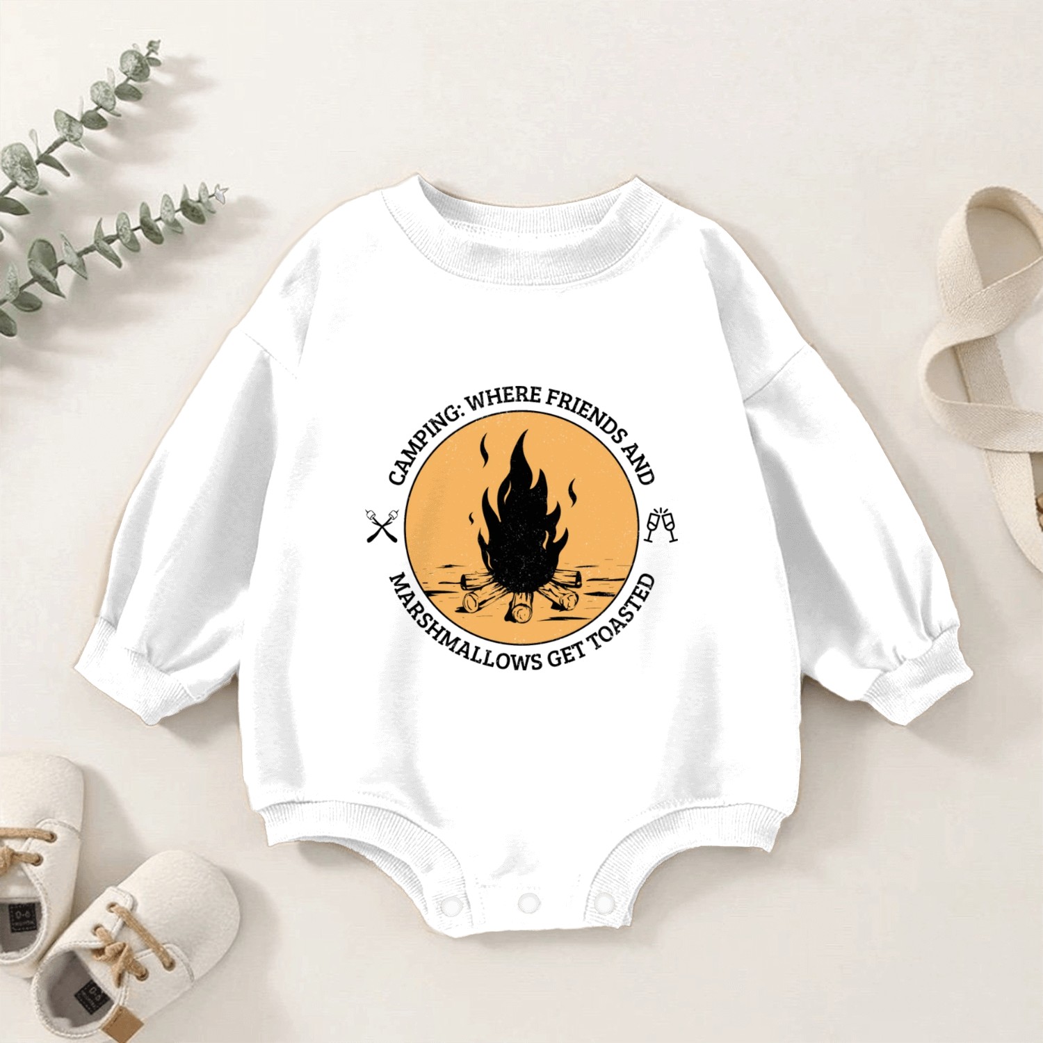 where friends and marshmallows get toasted Baby Romper Sweatshirts