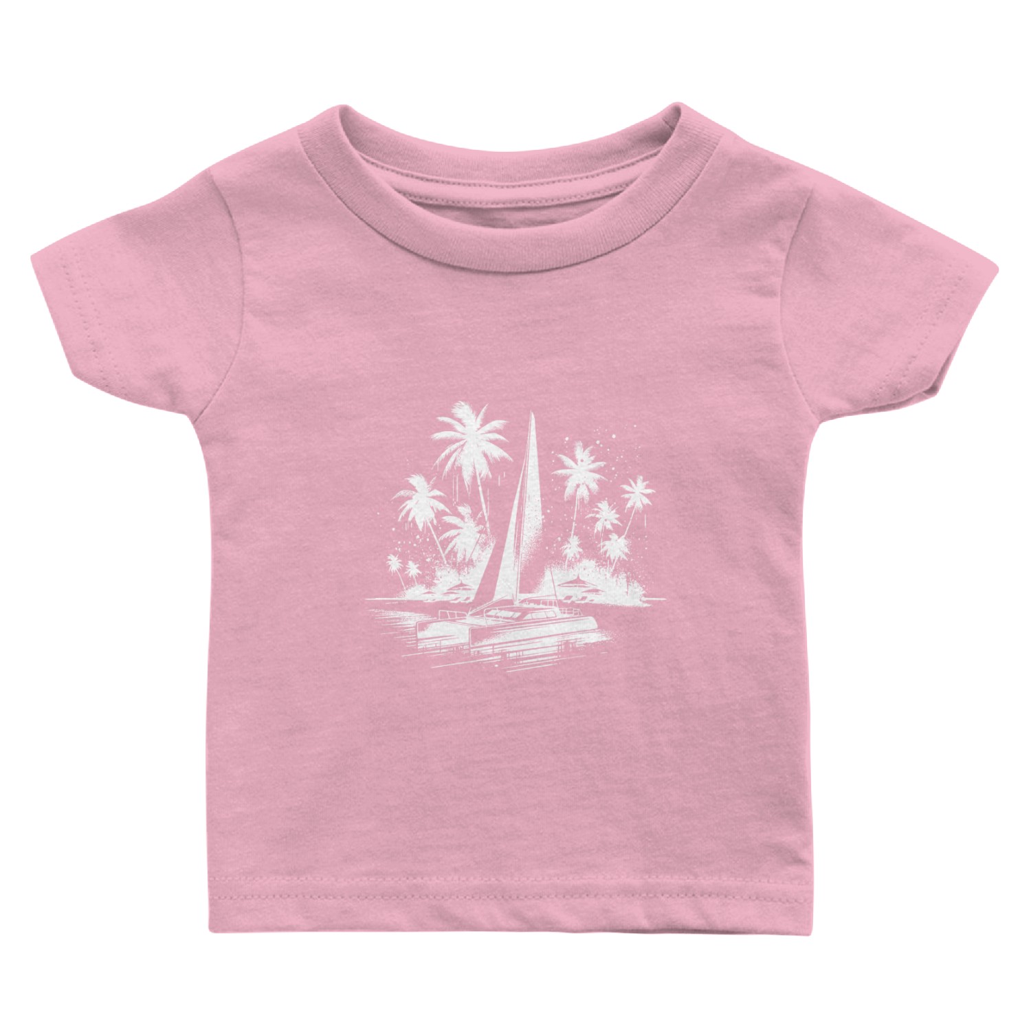 Catamaran Double Hull Sailing Boat With Palm Trees Baby T Shirts