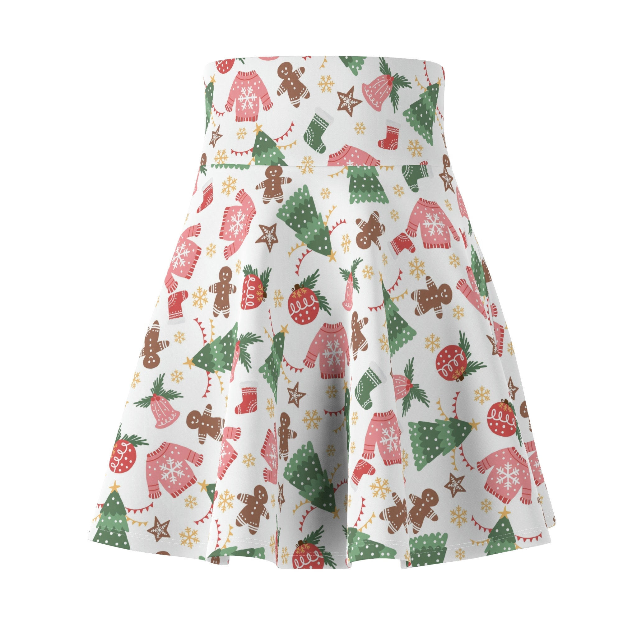 White Christmas Print Women's Skater Skirt