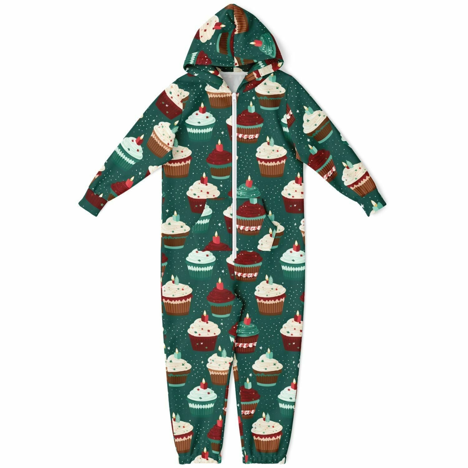 Holiday Cupcakes Hooded Jumpsuit | Adult Jumpsuit | Adult Onesie