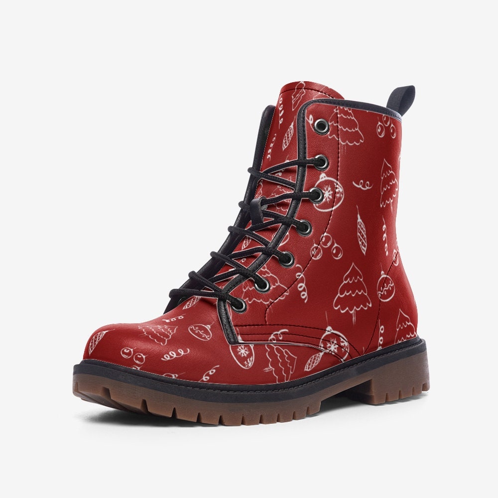 Red Christmas Boots vegan Canvas boots fun Christmas shoes