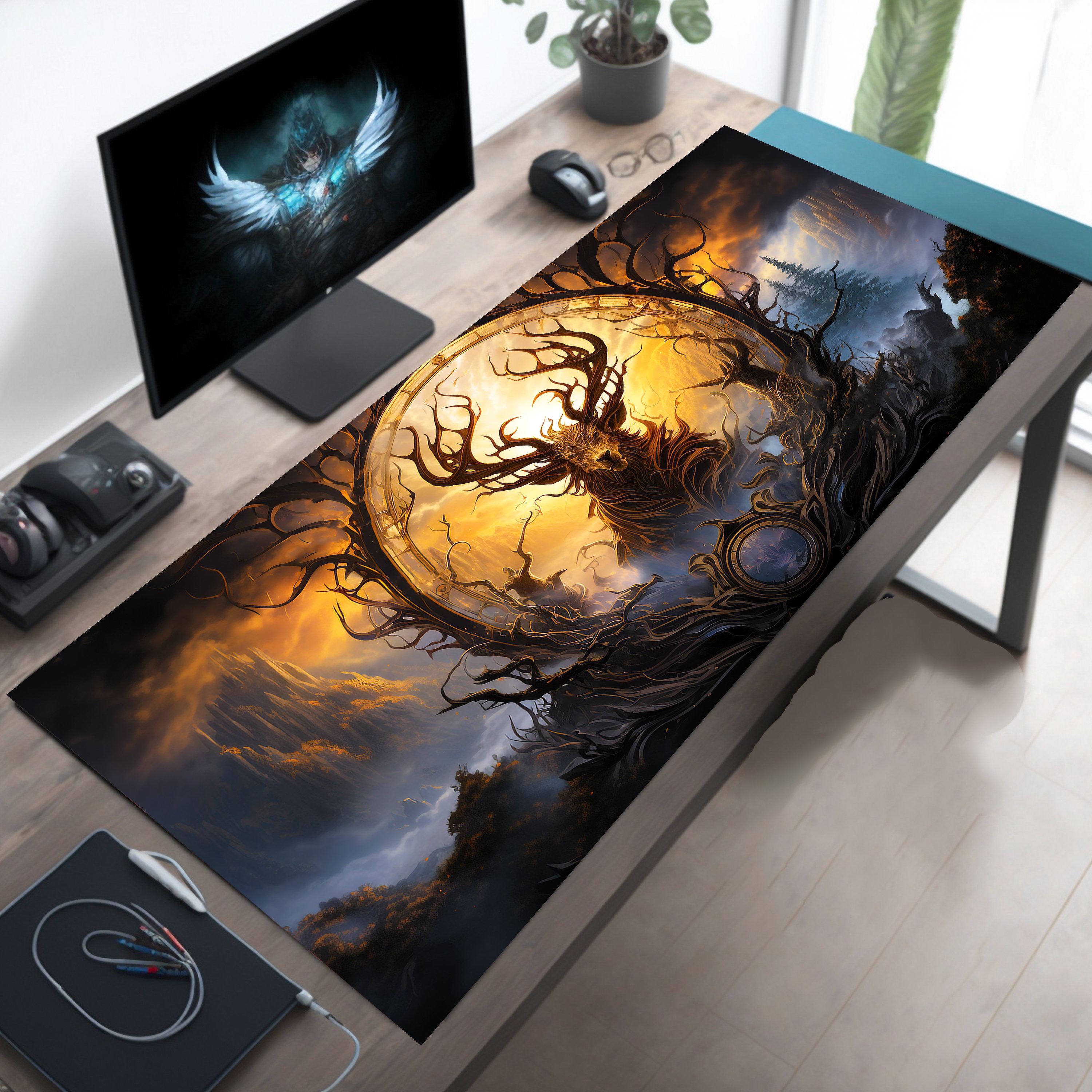 Viking Stag Gaming Desk Mat, XL Mouse Pad, Large Game Table Setup, Gift for Boyfriend