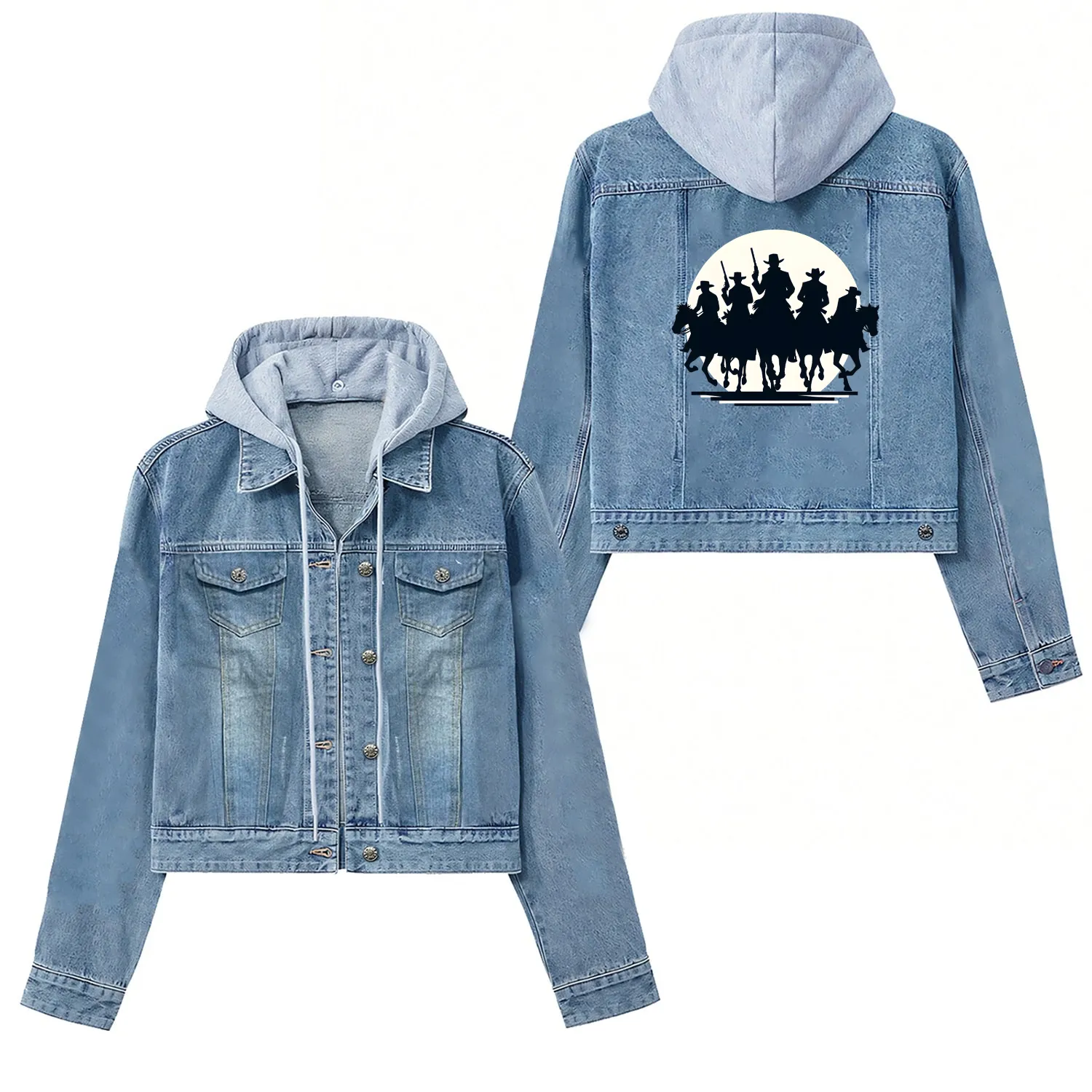 Western Sunset Horseback Ride Women's Denim Jackets