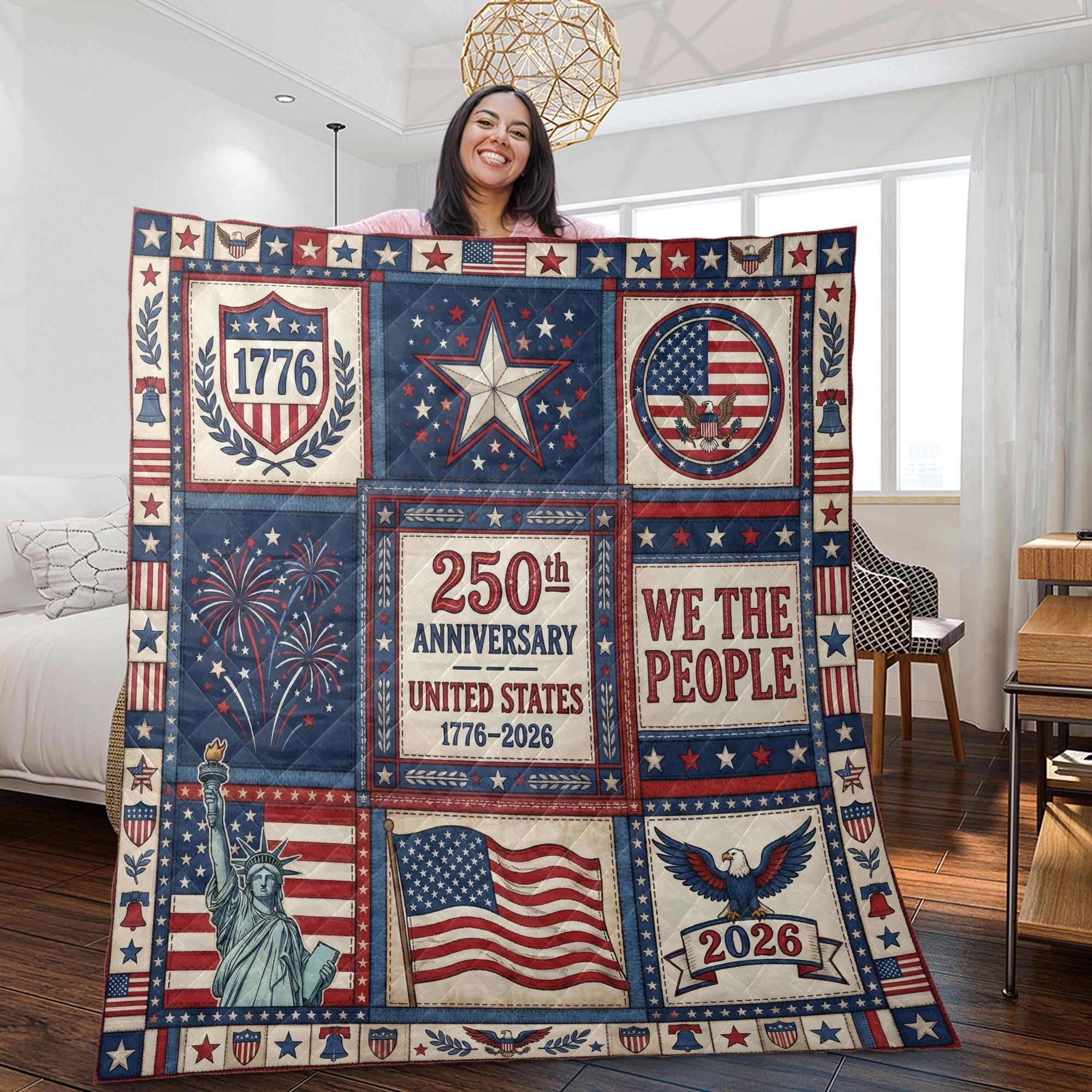 USA 250th Anniversary Quilt Blanket: We The People 1776-2026 Patriotic