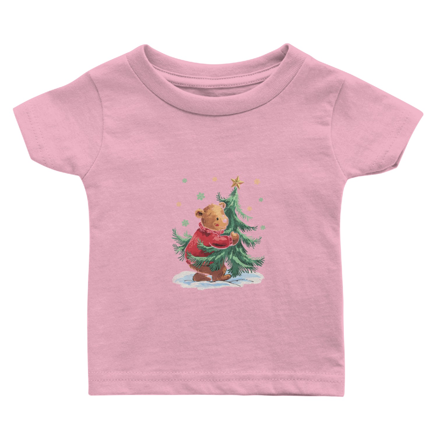 Cute Bear with Christmas Tree Baby T Shirts