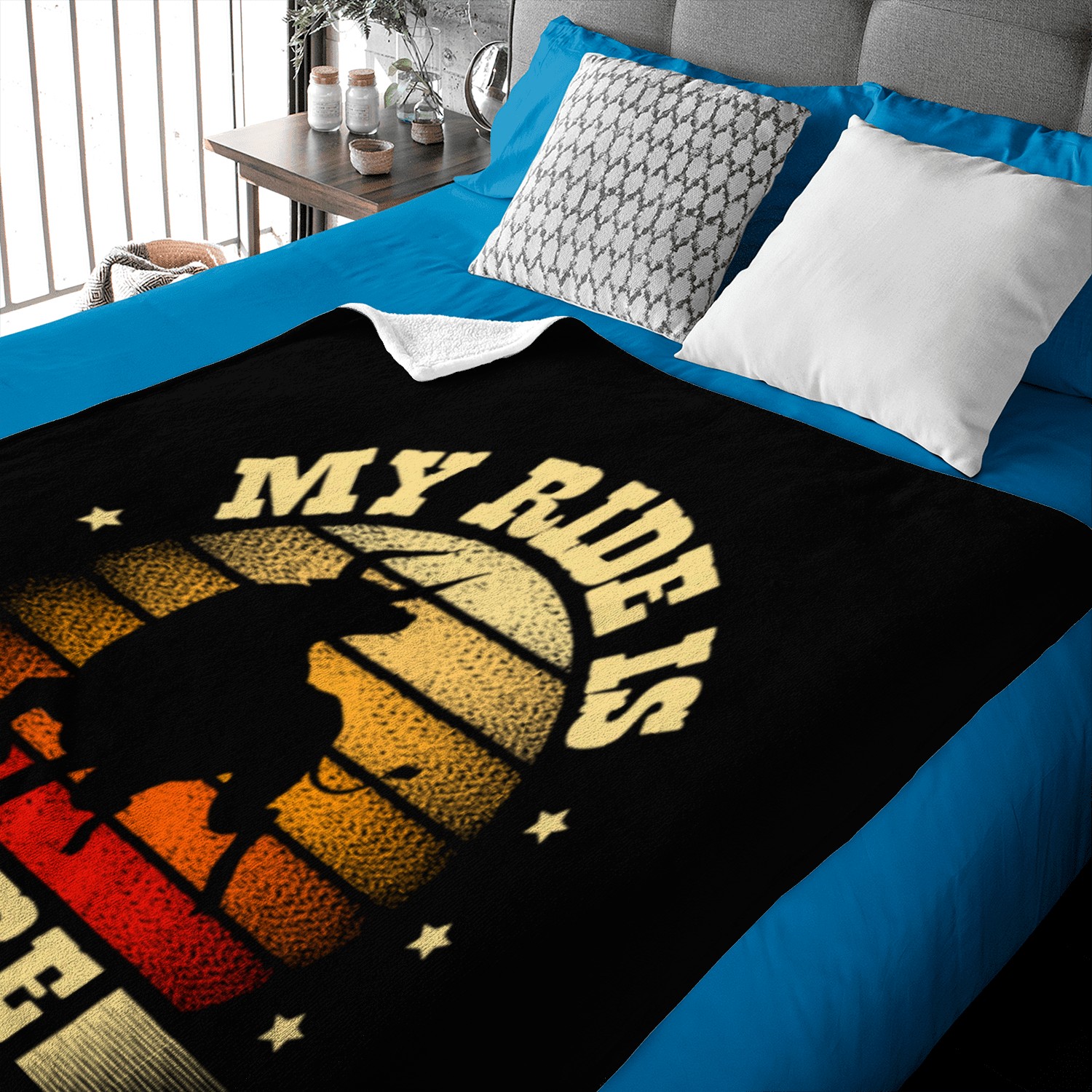 My Ride Is Here Bull Rider Bull Riding Rodeo Baby Blankets
