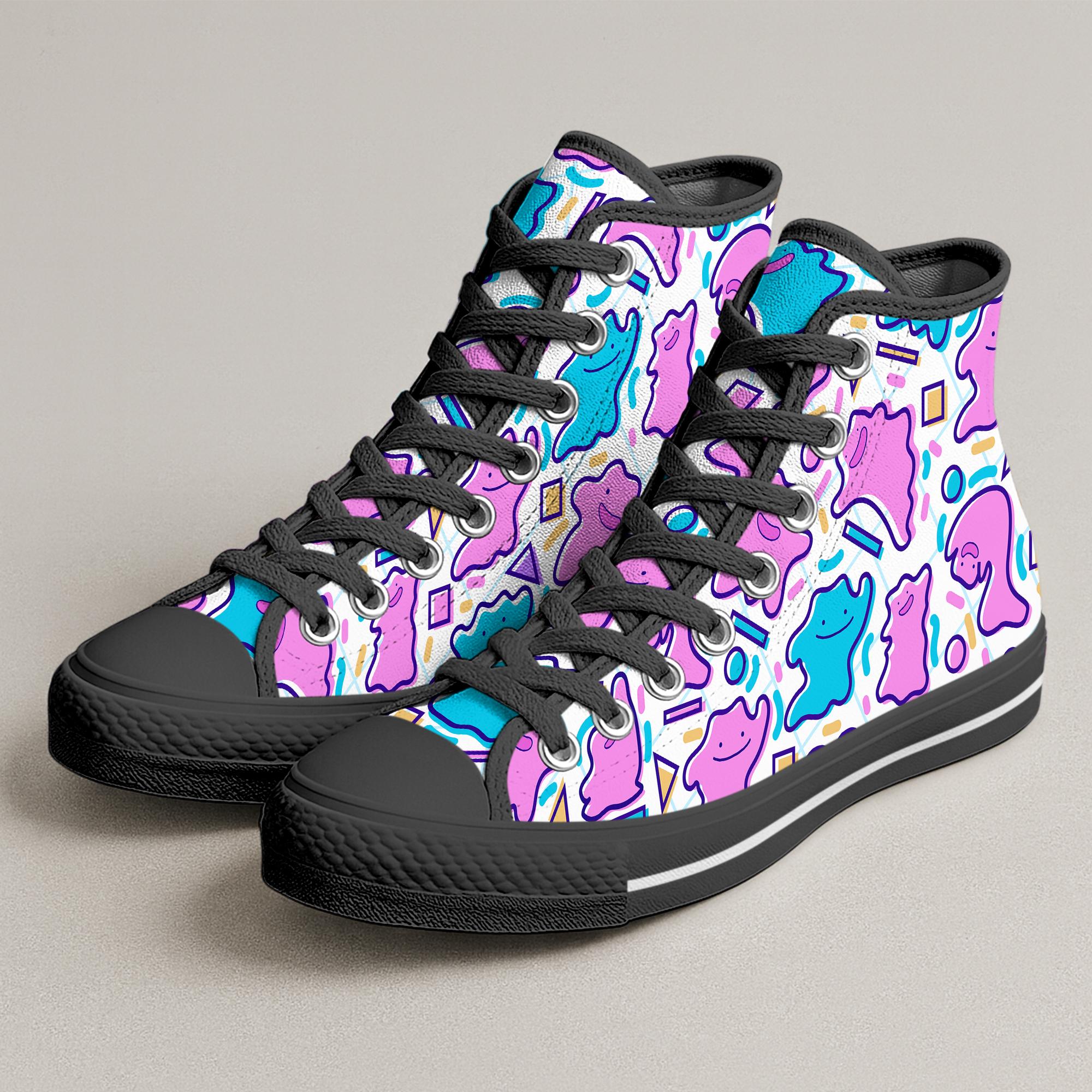 Ditto High Top Shoes, Cute Shiny Ditto Pattern Sneakers, Ditto Shoes Gifts