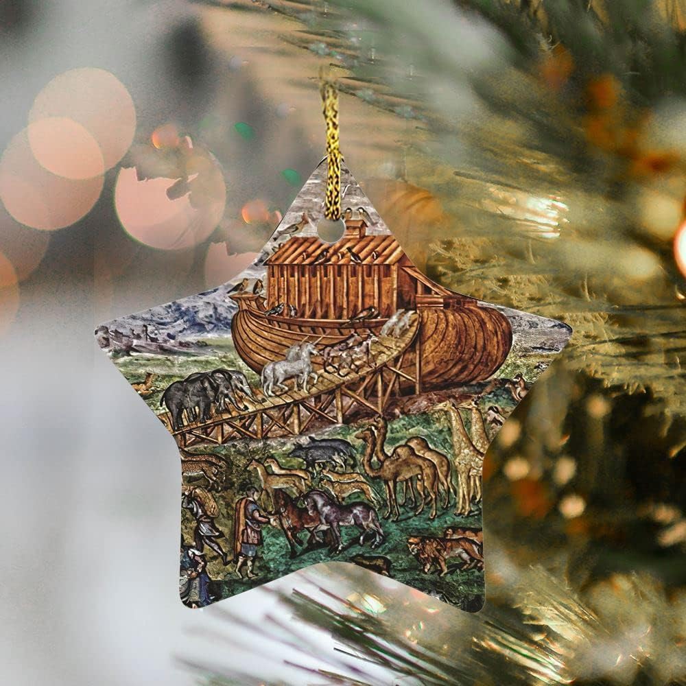 ArogGeld Noah's Ark Christmas Ornaments Friend Ornament Emerald Green Christmas Ornaments Wooden Rounds for Ornaments Blinking Food Science Fiction for First Christmas Married