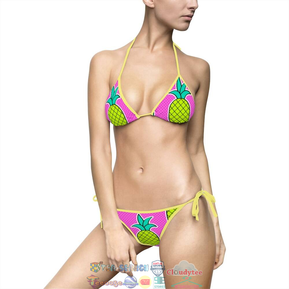 Women's Pineapple Print Pink Two Piece Sling Bikini Swimsuit