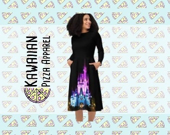 Nighttime Cinde Castle Inspired All-over print long sleeve midi dress | Halloween | Cosplay | Women's Clothing