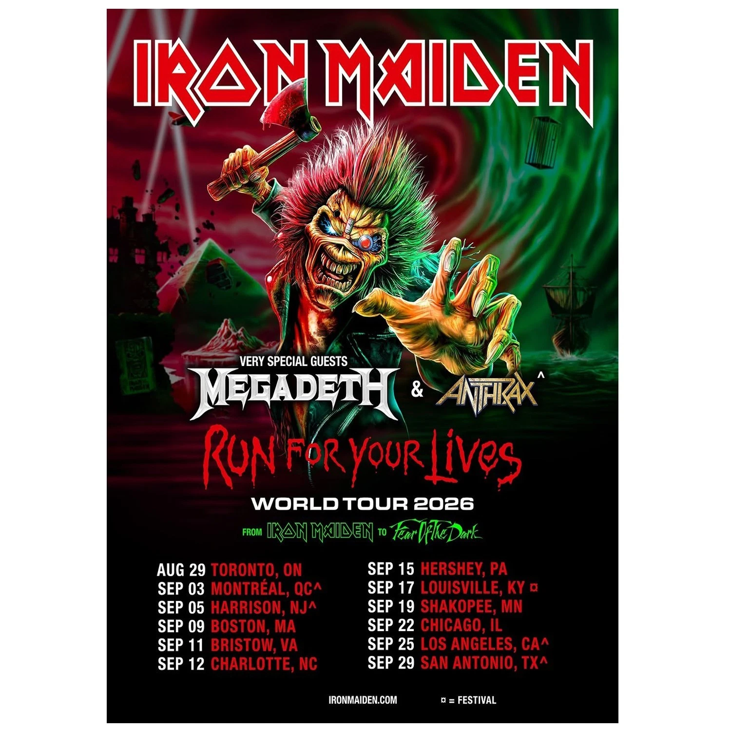Iron Maiden Run For Your Lives World Tour 2026 Vertical Poster