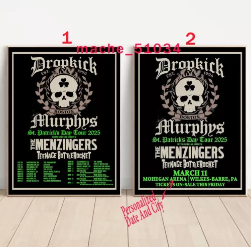 Custom Dropkick Murphys Announce St. Patrick’s Day 2025 Tour Poster