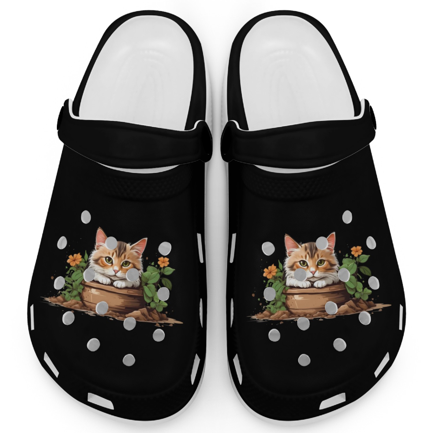 A CUTE CAT IN A POT Clogs