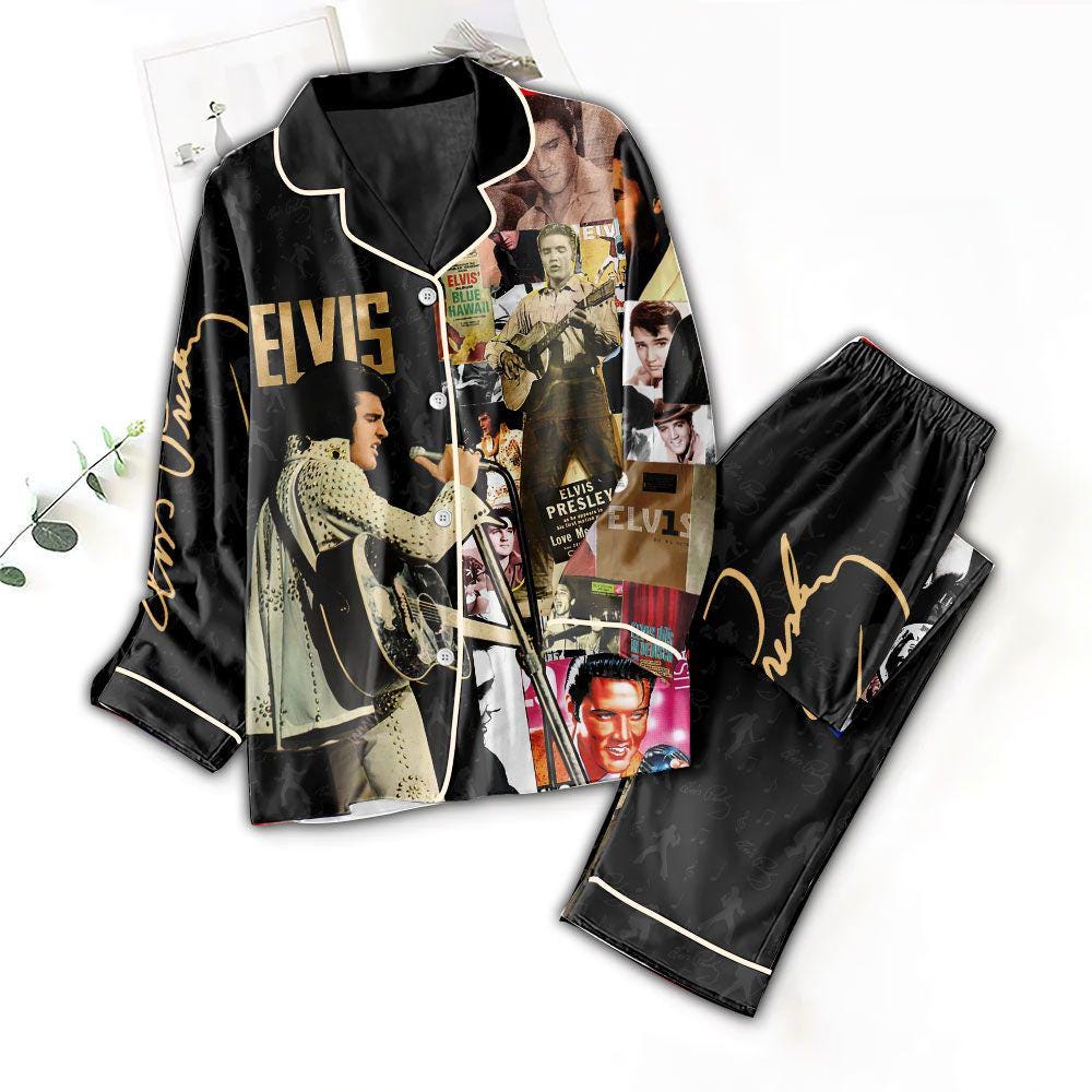Elvis Presley Pajamas Set, 1950s Rock n Roll Nightwear, Vintage Vinyl Record PJs for Women