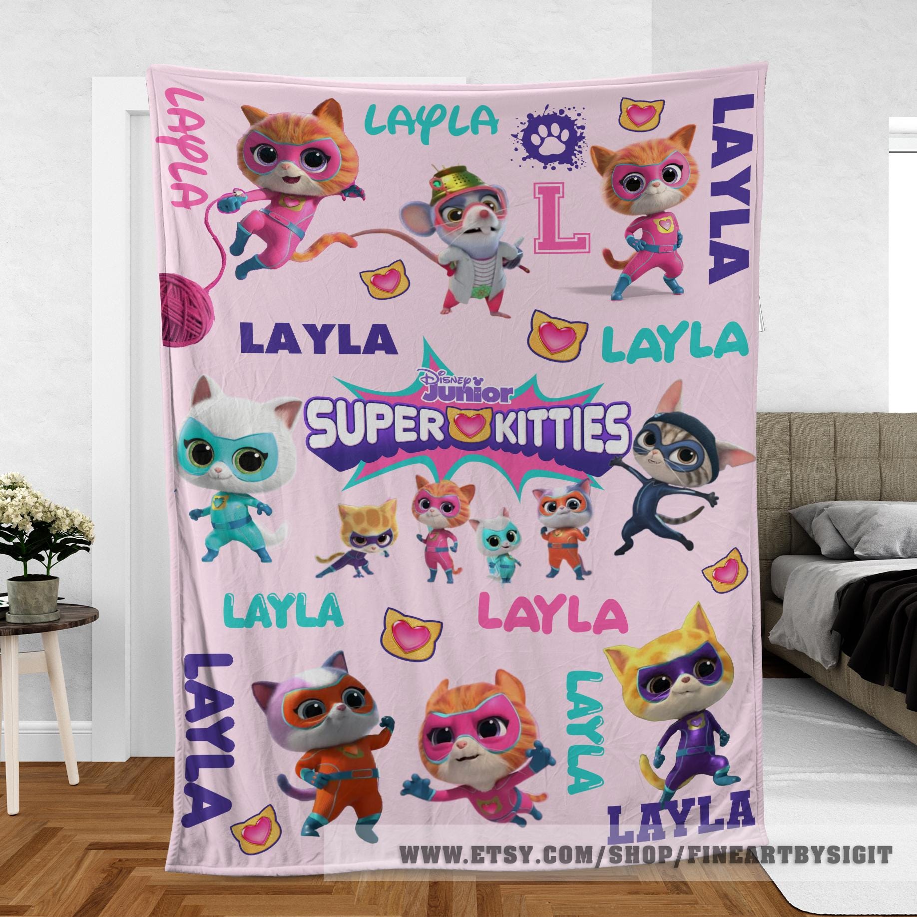 Personalization Superkitties Fleece Blanket, Superkitties Blanket, Superkitties Buddy Bitsy Ginny Sparks, Super Cat Blanket, Birthday Gifts
