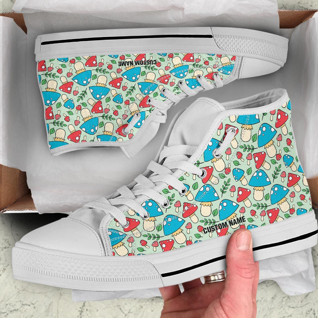 Mushroom Custom Name High Top Shoes / Mushroom Custom Print Trainers Shoes / Mushroom High Top Sneakers / Mushroom Lover Gift