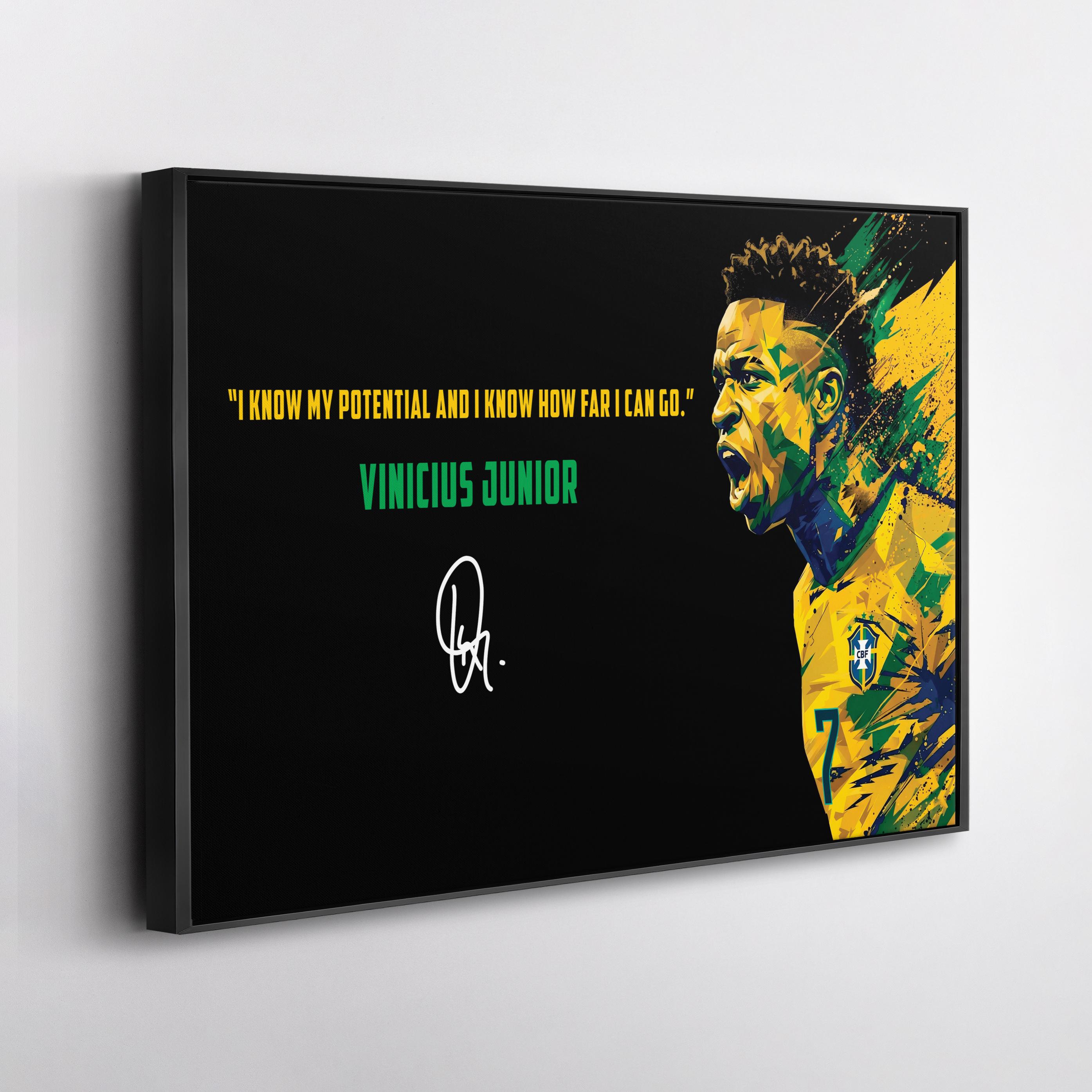 Vinicius Junior Canvas Wall Art, Brazil Football Decor, Motivational Quote Print, Sports Poster Style, Fan Gift