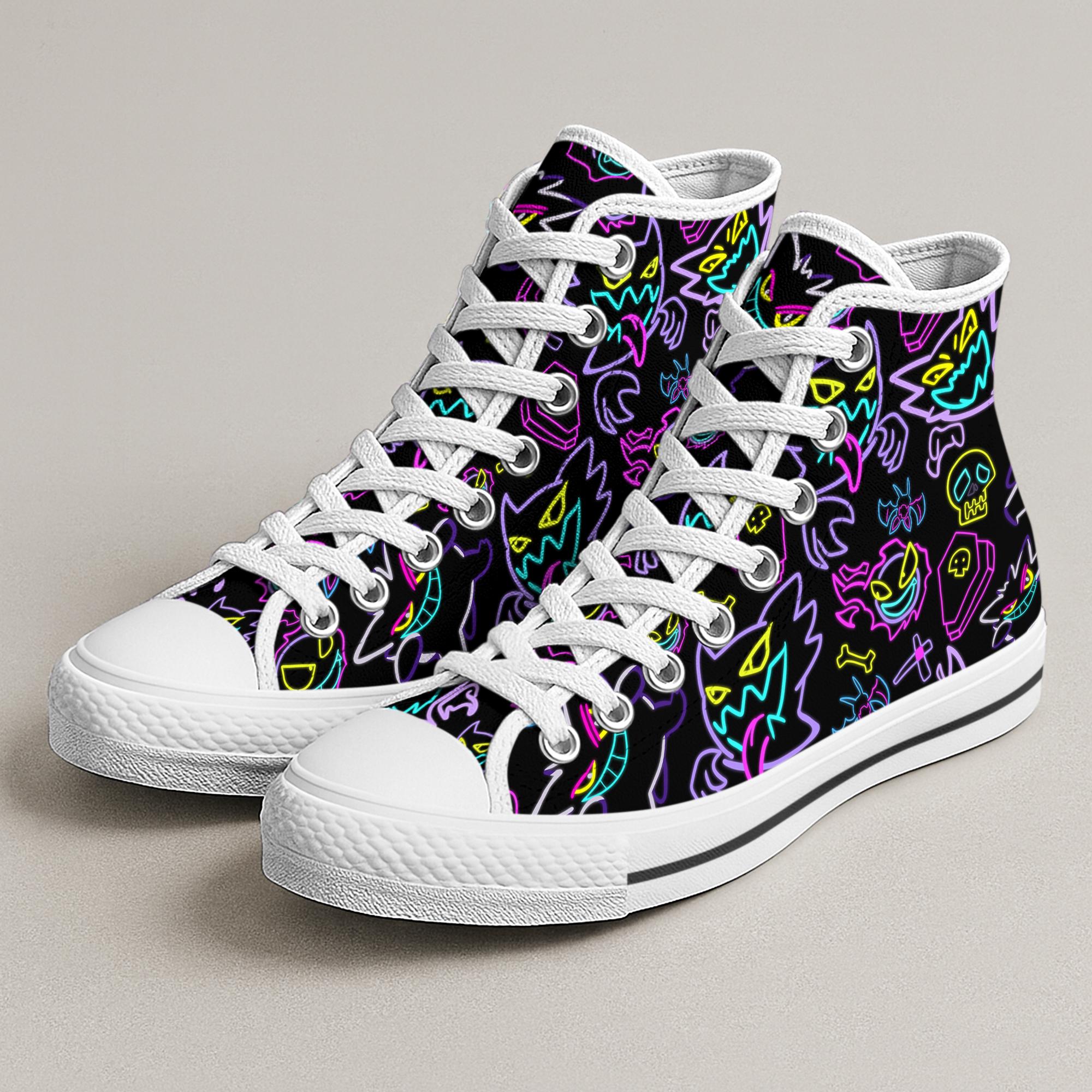 Gengar High Top Shoes, Graffiti Gengar Sneakers, Streetwear Kawaii Style, Gengar Shoes Gifts