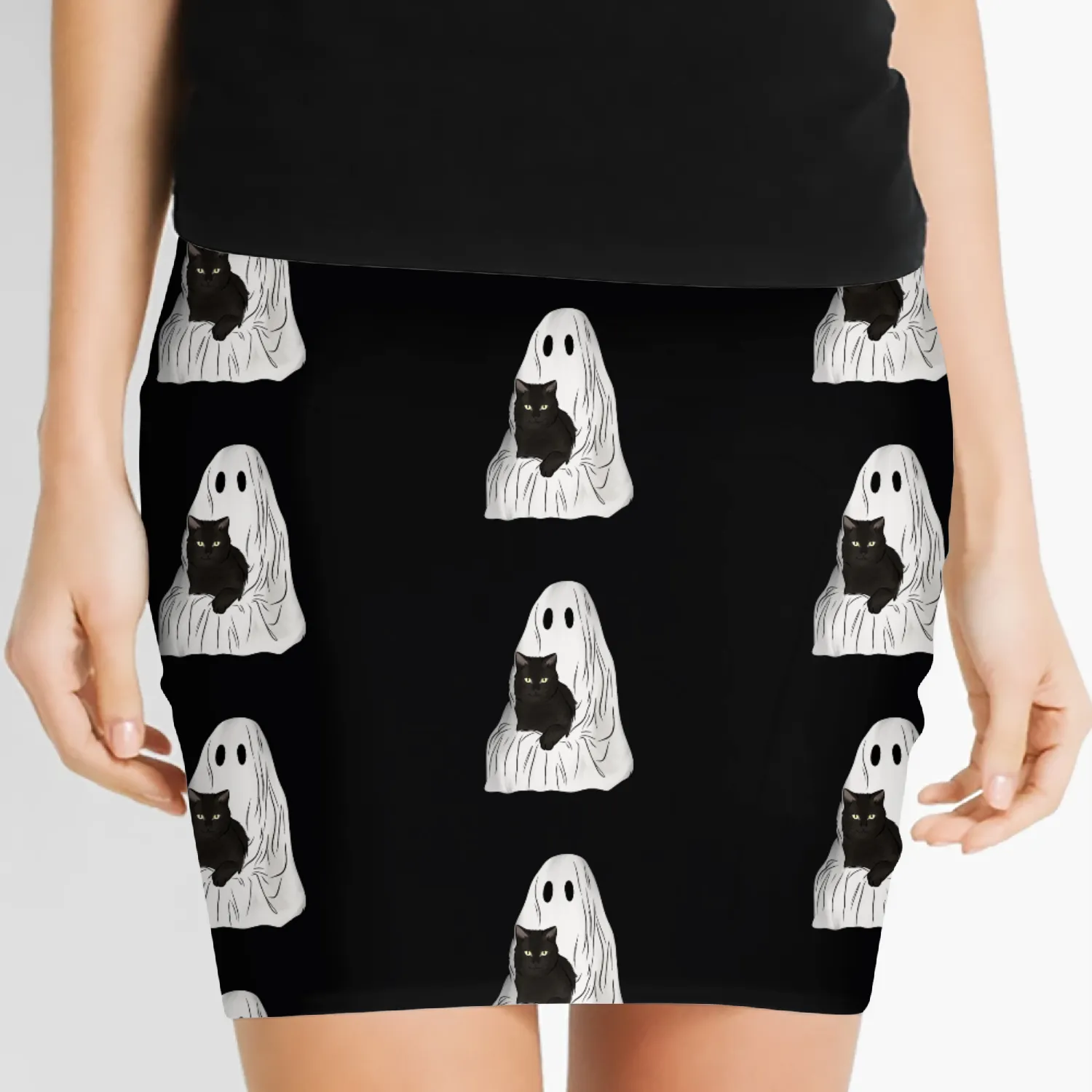 Boo says the Cat! (Ghost holding Cat) Women's Mini Skirts