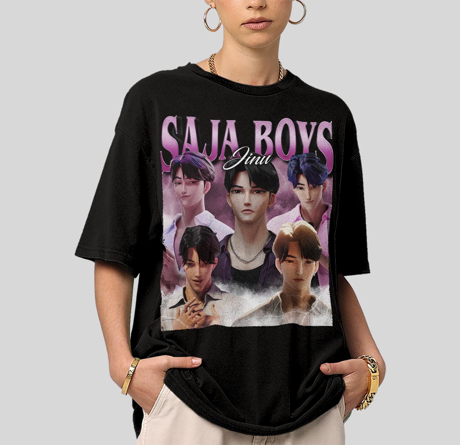 Jinu Saja Boys Bootleg Vintage T-Shirt, Retro Bootleg K-Pop Graphic Tee, Vaporwave Boy Band Parody Shirt, Fandom Unisex Shirt