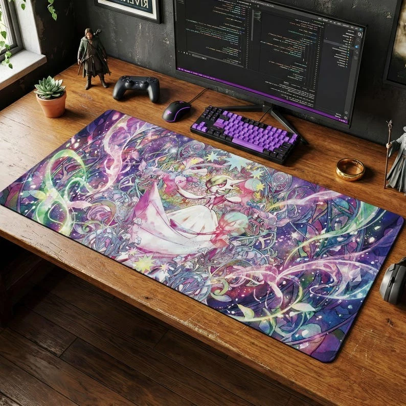 Gardevoir Evolution Desk Mat, Magical PKM Mouse Pad, Pastel Fairy Gaming Set
