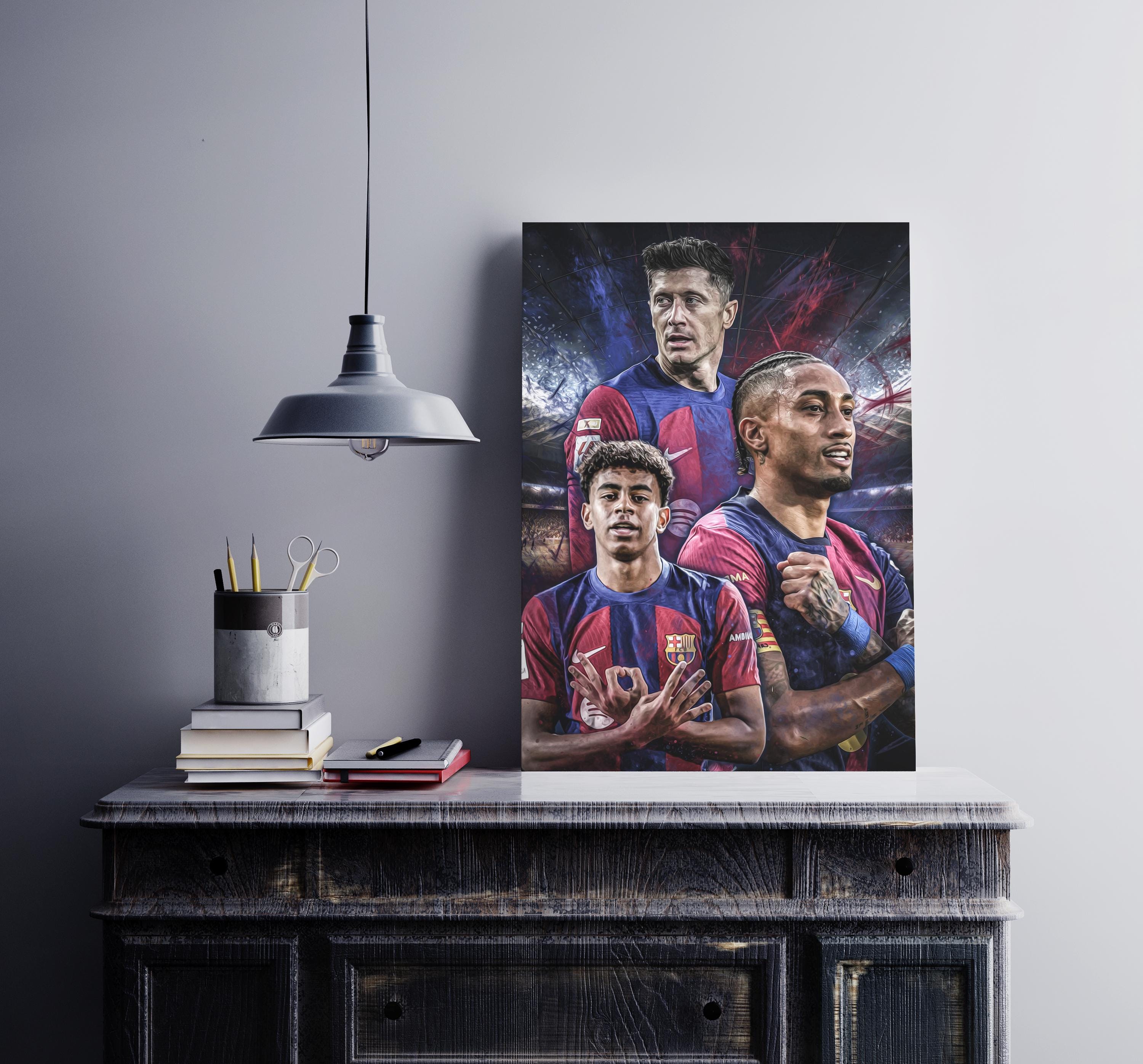 Barcelona Poster - Lewandowski, Raphinha, Lamine Yamal - Football Poster - Football Art - Soccer Poster