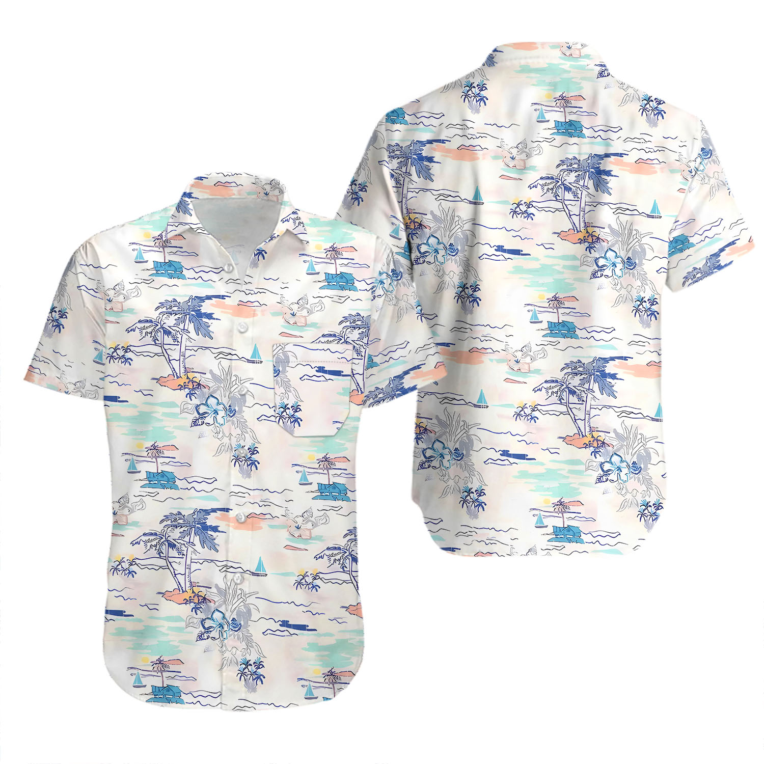 IZOD Saltwater Hawaiian Shirt Dockside Chambray Floral Aloha Mens SizeXLarge NEW
