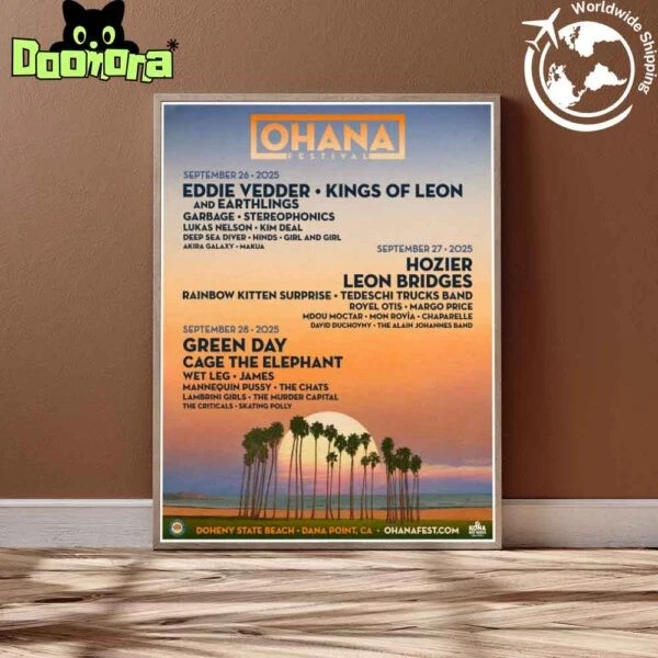 Ohana Festival 2025 Lineup Poster Dana Point CA September 26-28 2025 Vertical Matte Poster