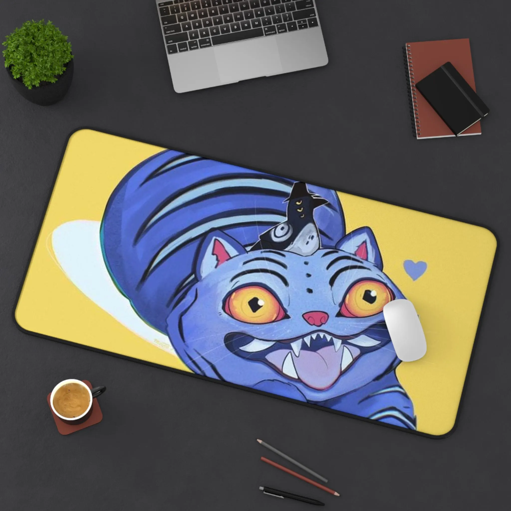 Playful Cat Desk Mat, Cute Desk Accessory, Office Decor, Gamer Gift, Home Workspace, Pet Lover's Mat, Derpy Mat, Demon K-pop huntrix