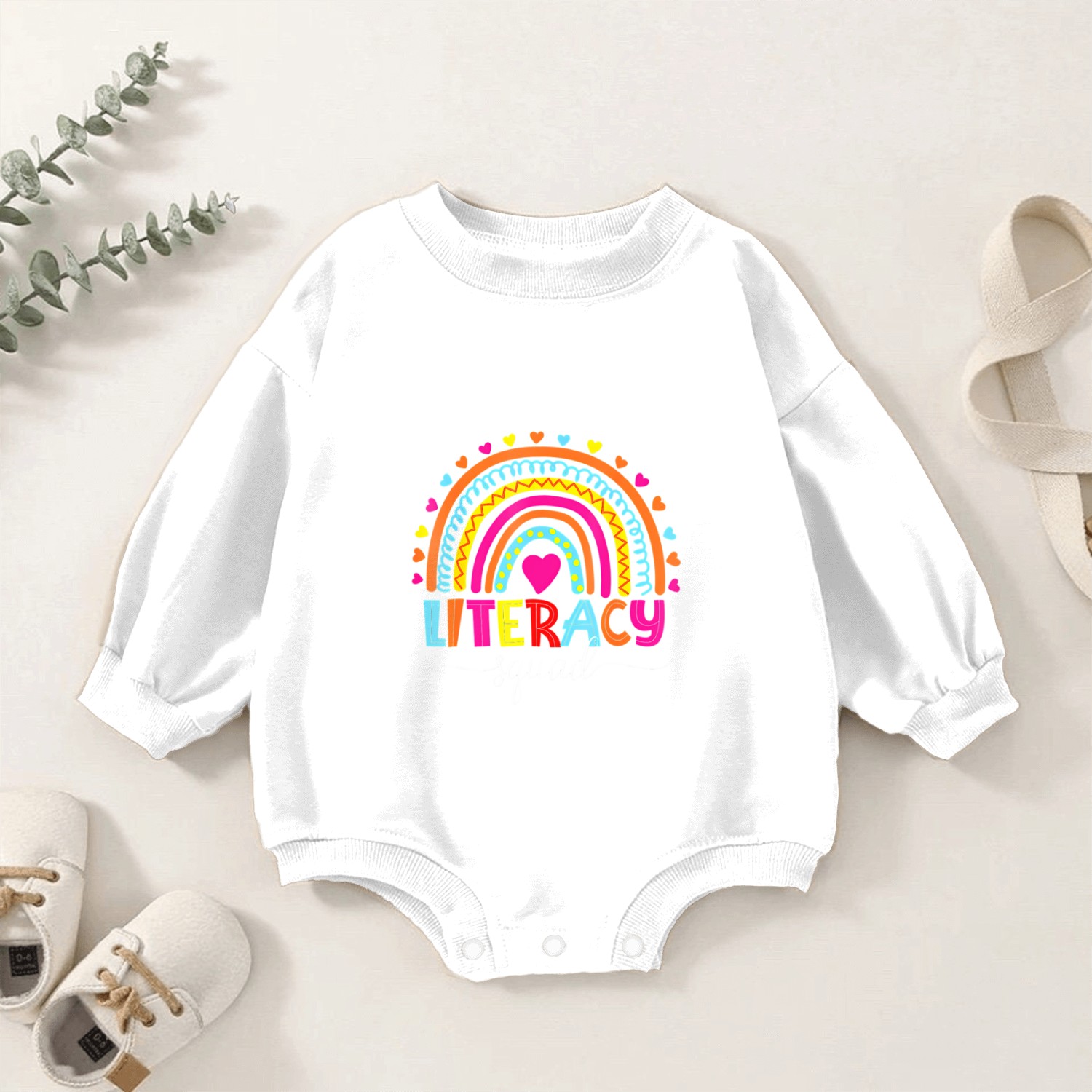 Literacy Squad Reading Teacher Rainbow Back To Sch Baby Romper Sweatshirts